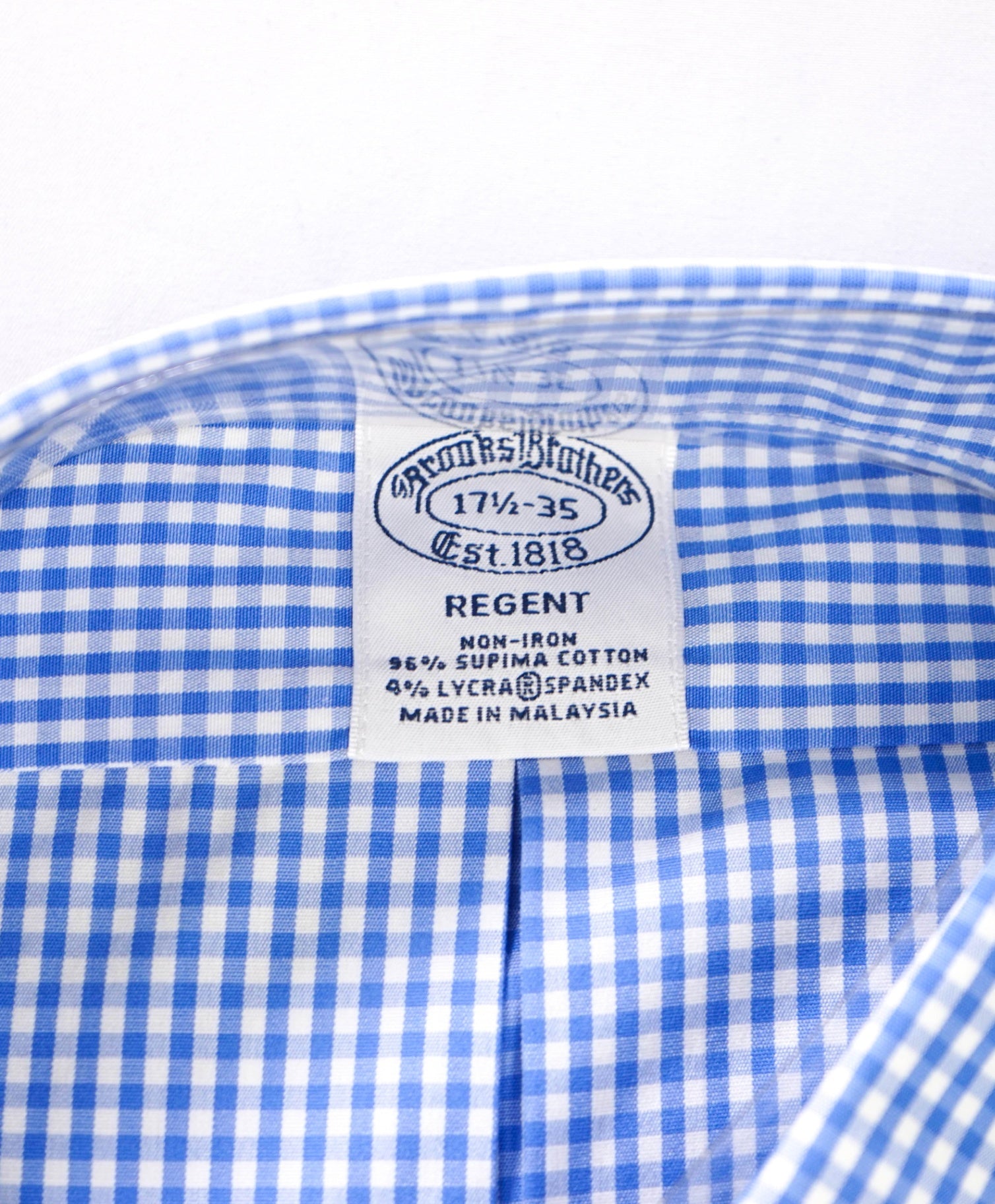 $128 BROOKS BROTHERS - Blue Gingham NON-IRON REGENT Shirt - 17.5 - 35