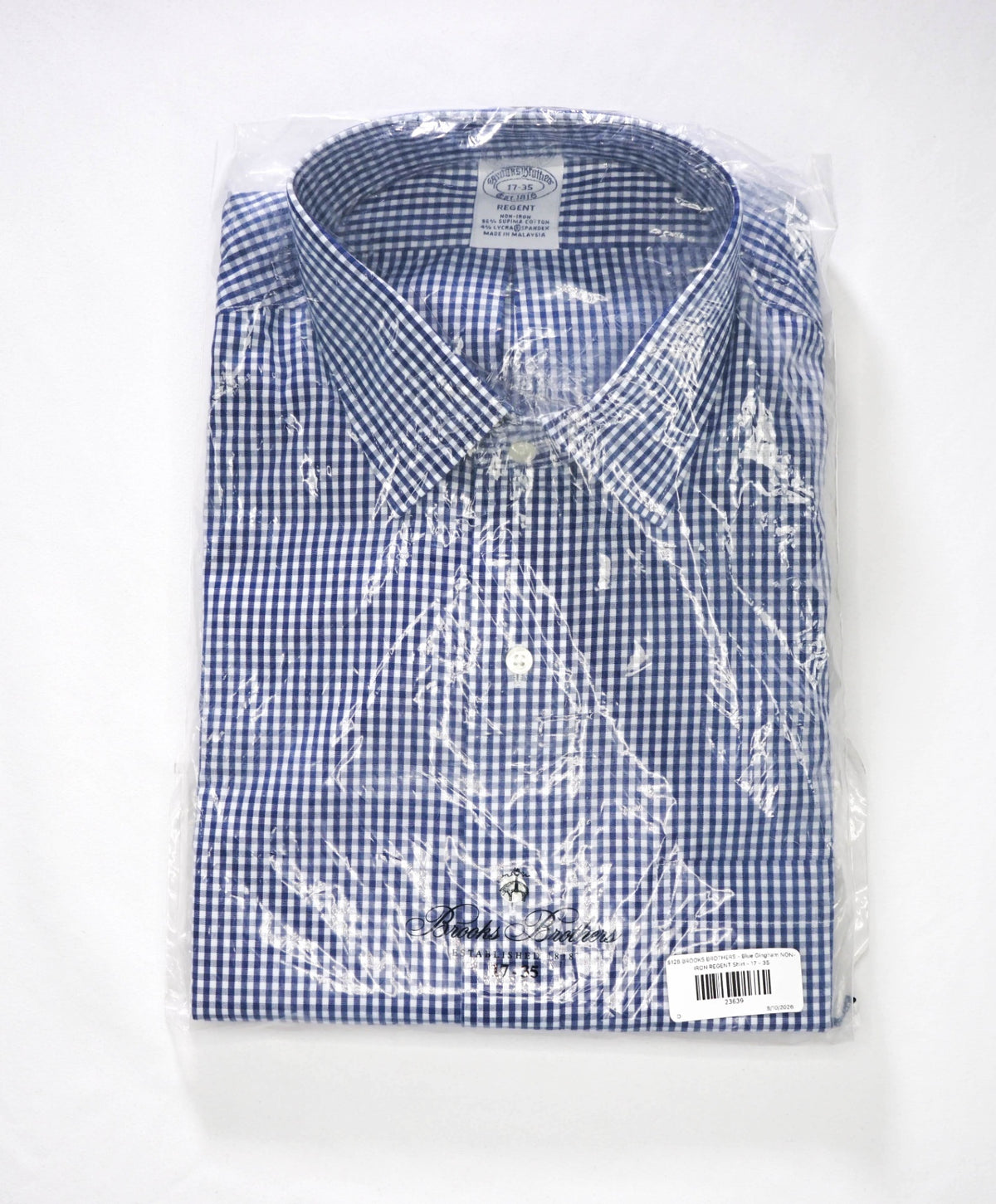 $128 BROOKS BROTHERS - Blue Gingham NON-IRON REGENT Shirt - 17 - 35