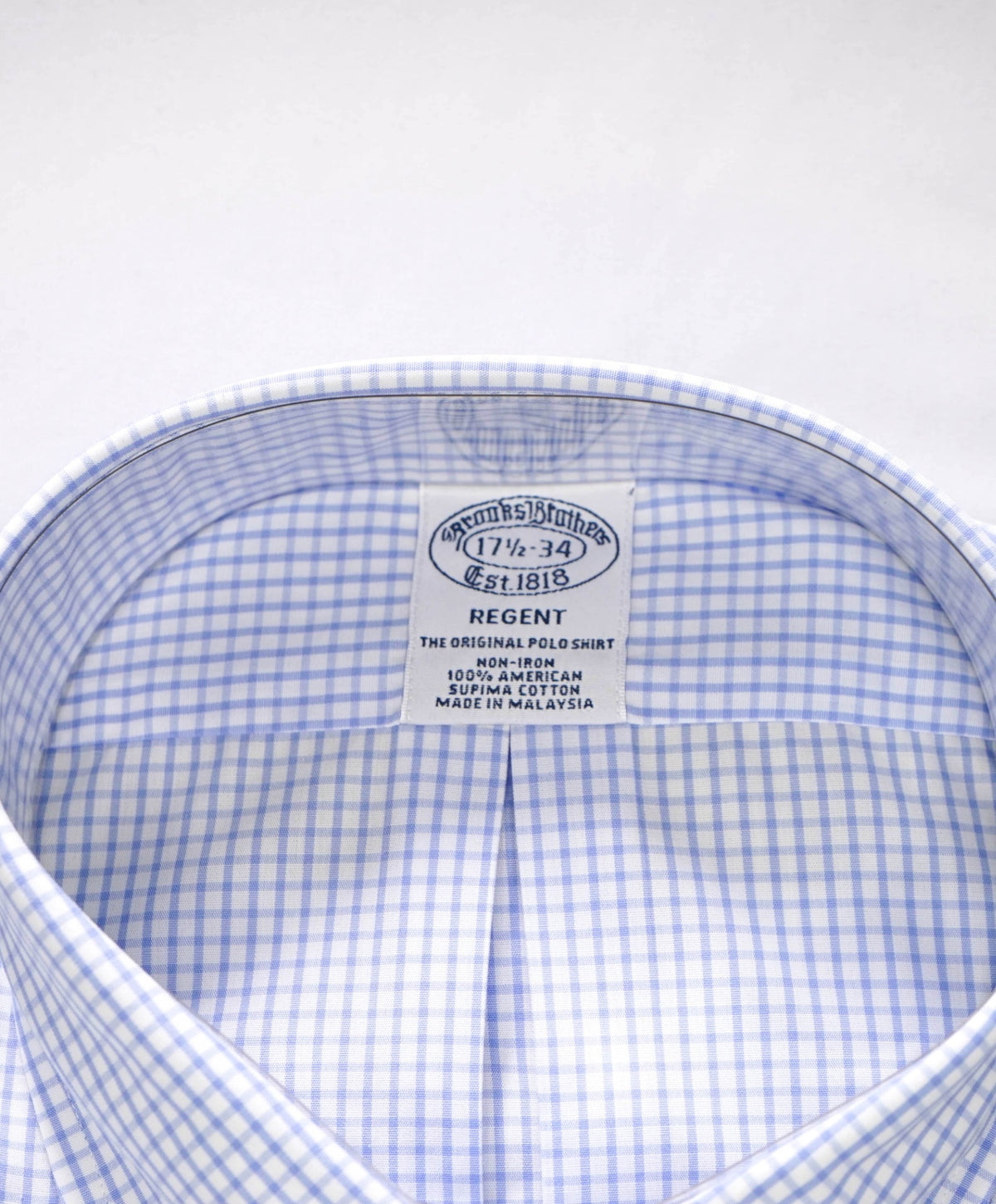 $128 BROOKS BROTHERS - Blue Gingham NON-IRON REGENT Shirt - 17.5 - 34