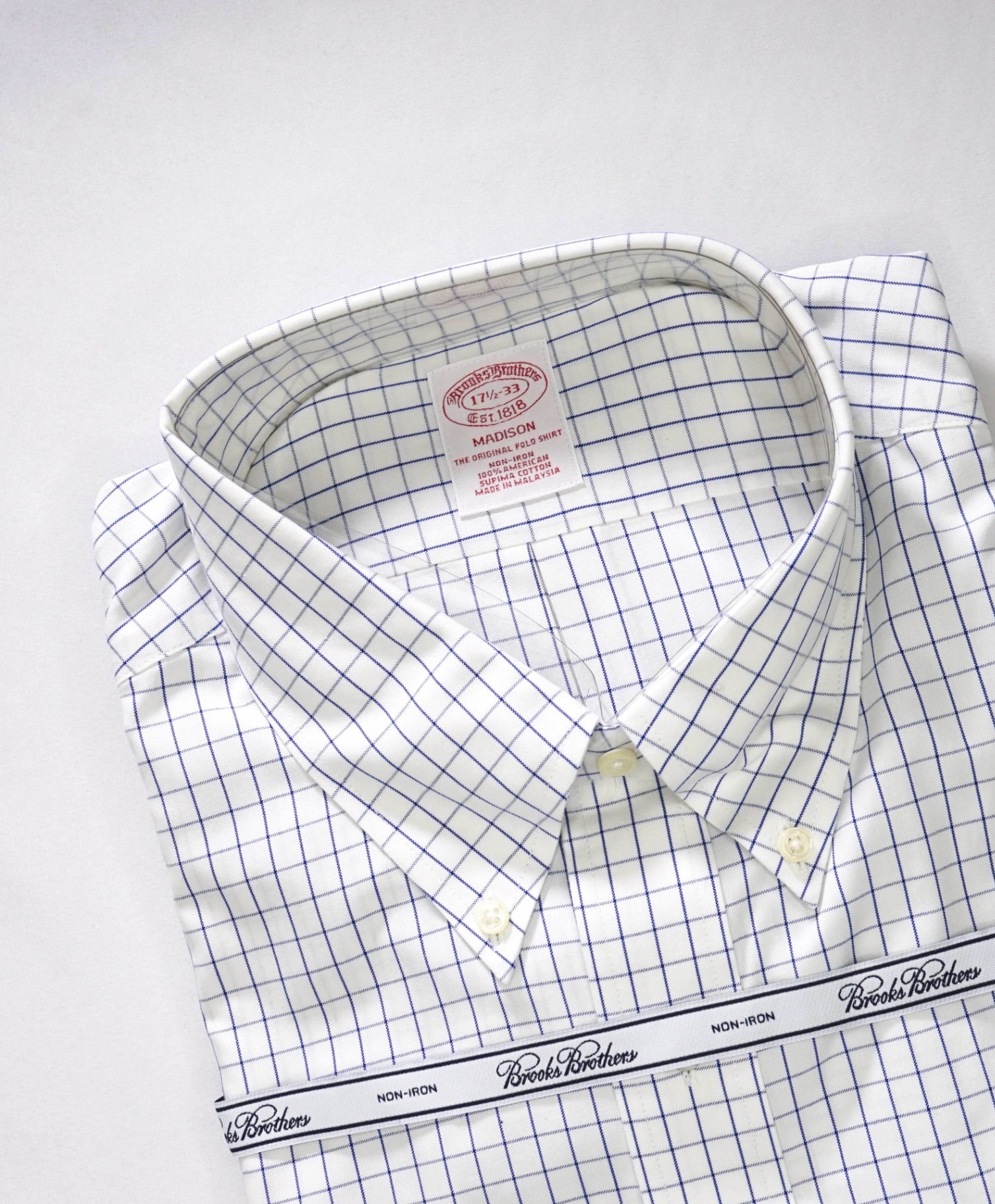 $128 BROOKS BROTHERS - Blue Check NON-IRON MADISON Shirt - 17.5 - 33