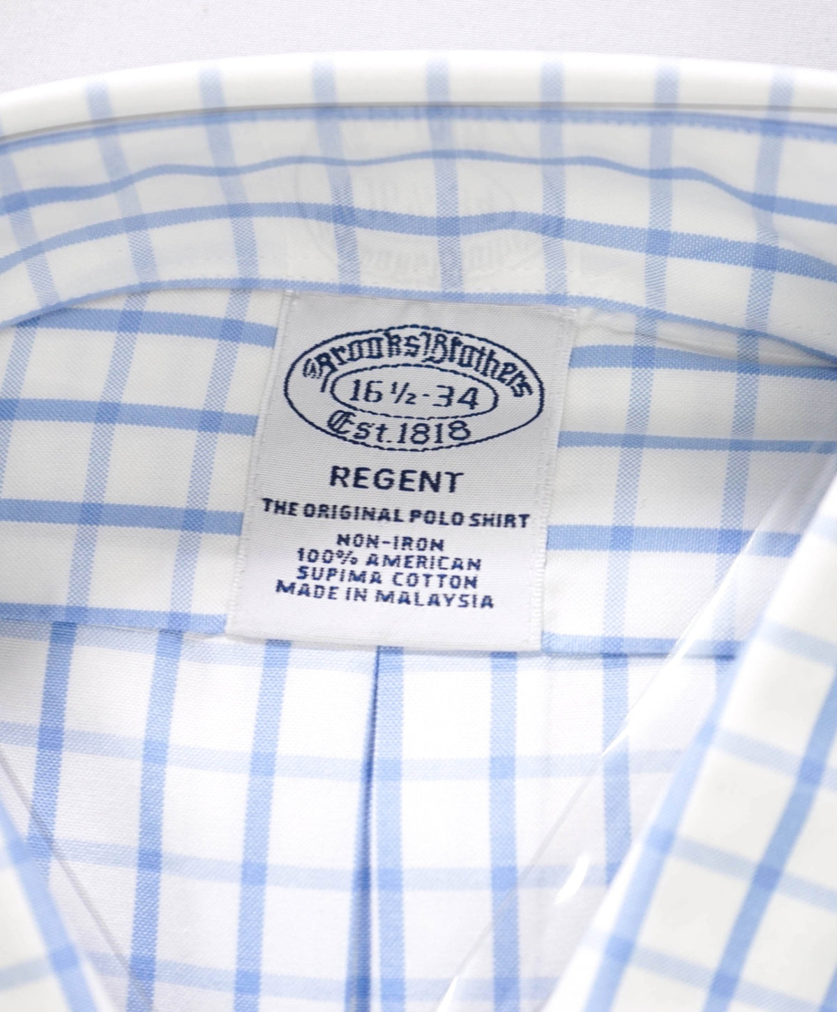 $128 BROOKS BROTHERS - Blue Gingham NON-IRON REGENT Shirt - 16.5 - 34