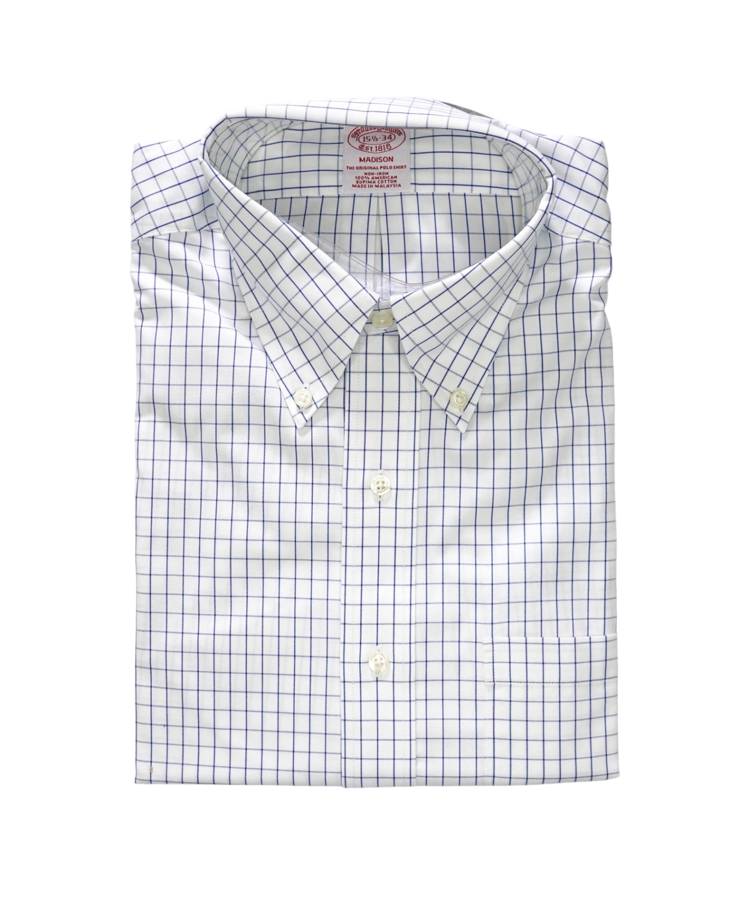 $128 BROOKS BROTHERS - Blue Check NON-IRON MADISON Shirt - 15.5 - 34