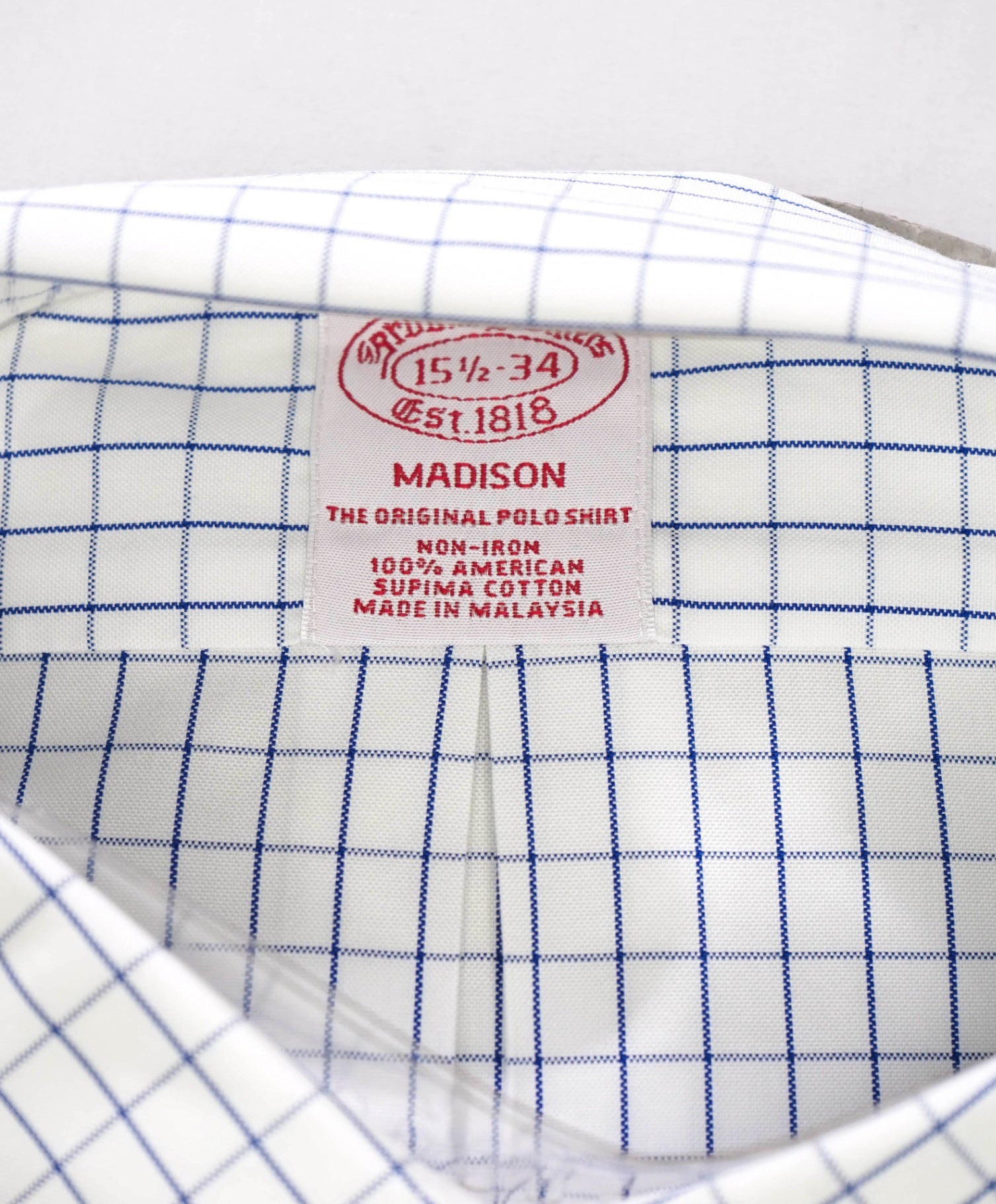 $128 BROOKS BROTHERS - Blue Check NON-IRON MADISON Shirt - 15.5 - 34