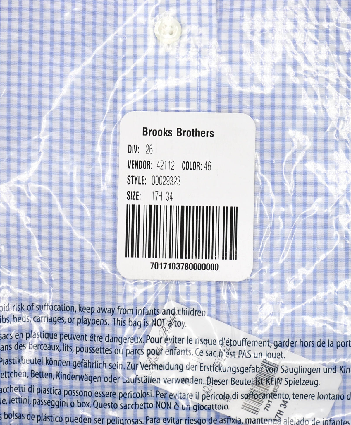 $128 BROOKS BROTHERS - Blue Gingham NON-IRON REGENT Shirt - 17.5 - 34
