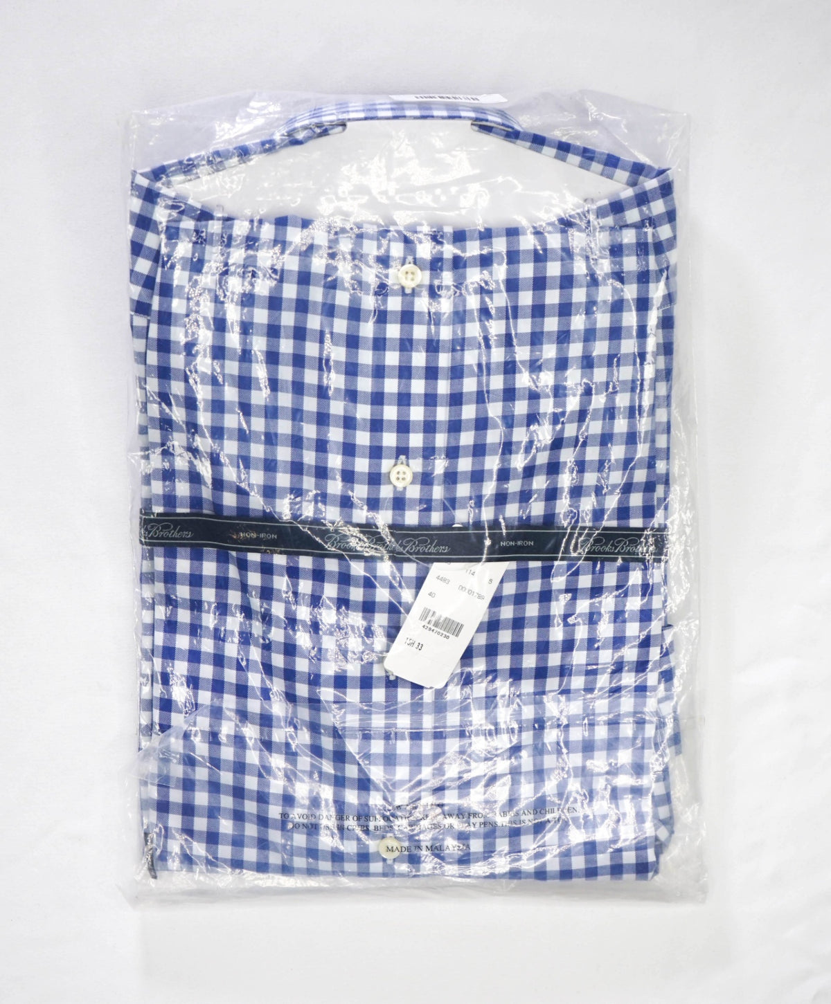 $128 BROOKS BROTHERS - Blue Gingham NON-IRON Shirt - 15.5 - 33