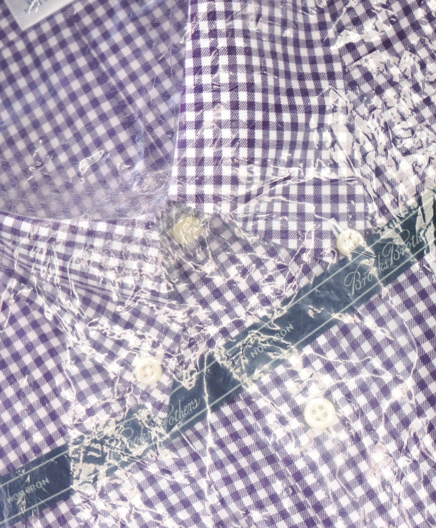 $128 BROOKS BROTHERS - Purple Gingham NON-IRON Shirt - 17.5 - 34
