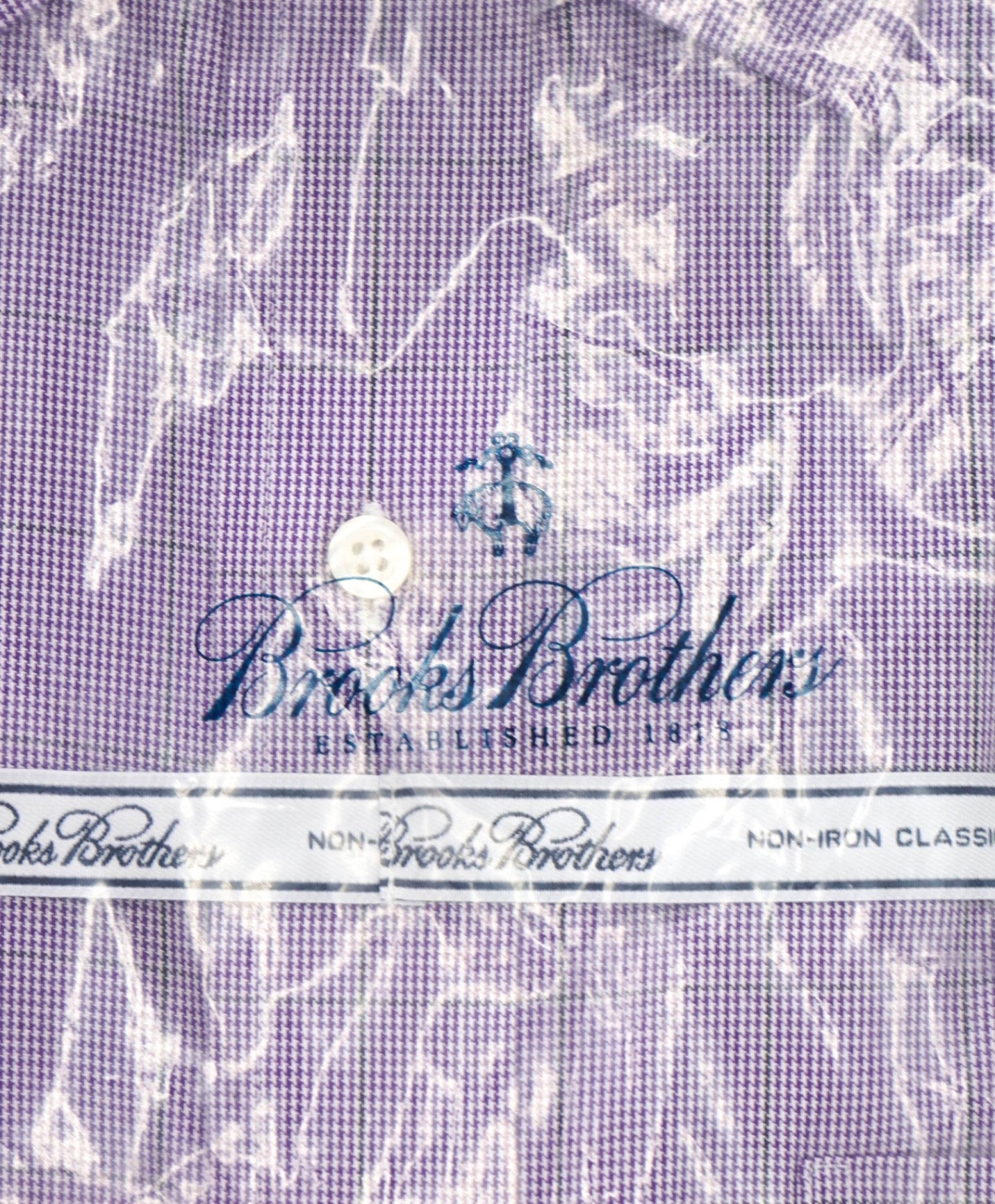 $128 BROOKS BROTHERS - Purple Check NON-IRON CLASSIC Shirt - 17.5 - 36