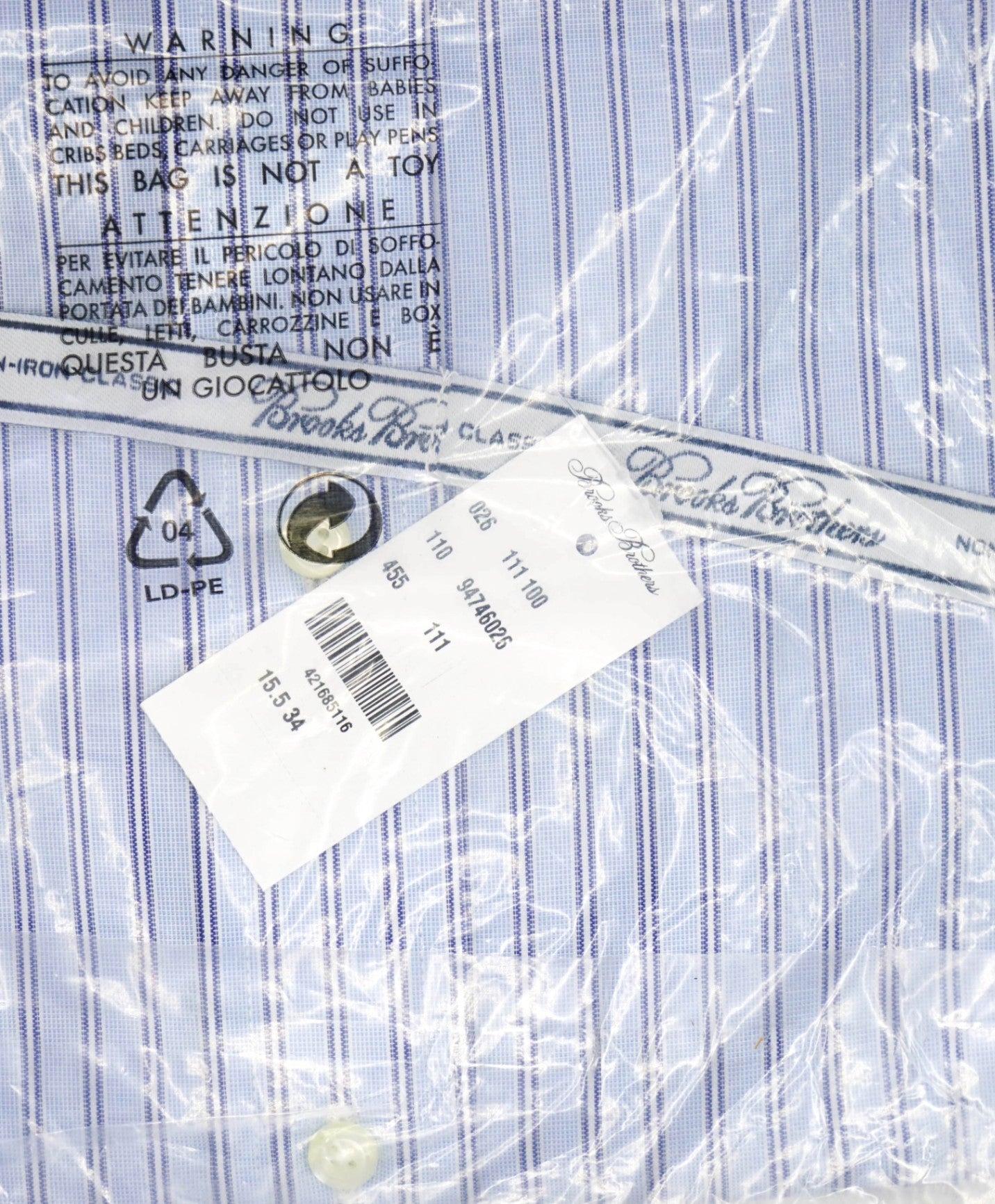 $128 BROOKS BROTHERS - Blue Stripe NON-IRON CLASSIC Shirt - 15.5 / 34