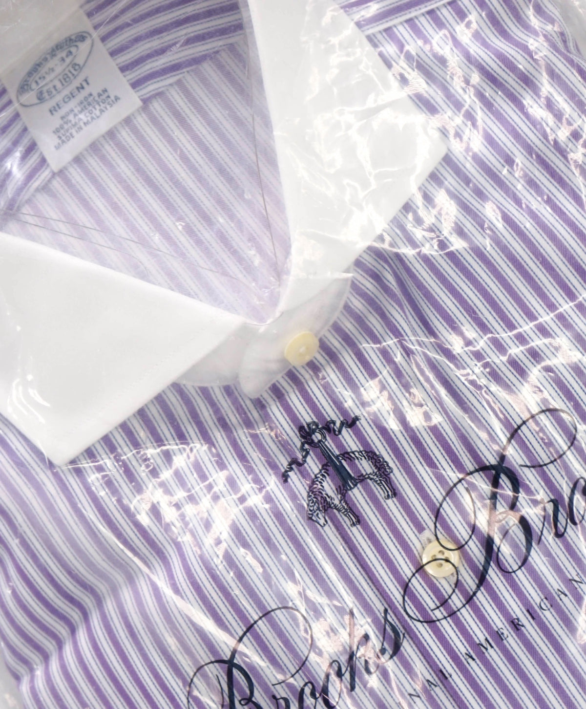 $128 BROOKS BROTHERS - Purple Stripe NON-IRON REGENT Shirt - 15.5 / 34