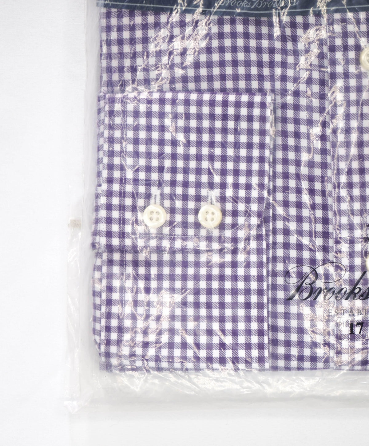 $128 BROOKS BROTHERS - Purple Gingham NON-IRON Shirt - 17.5 - 34