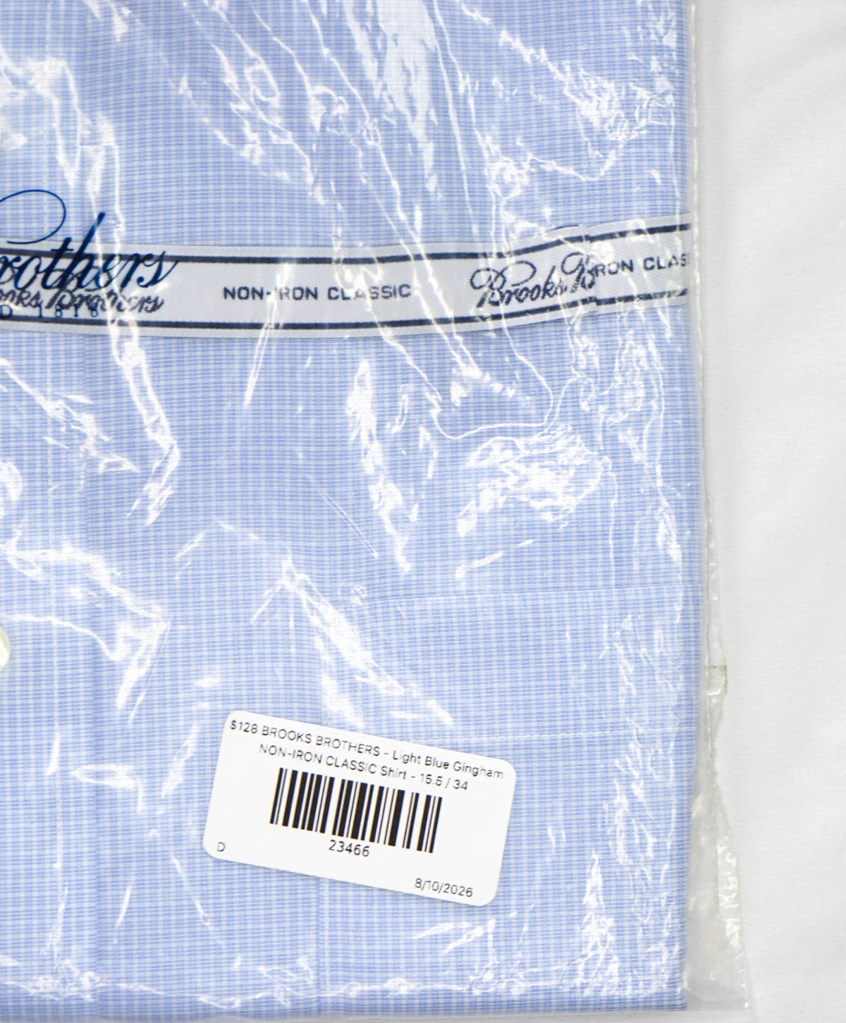 $128 BROOKS BROTHERS - Light Blue Gingham NON-IRON CLASSIC Shirt - 15.5 / 34