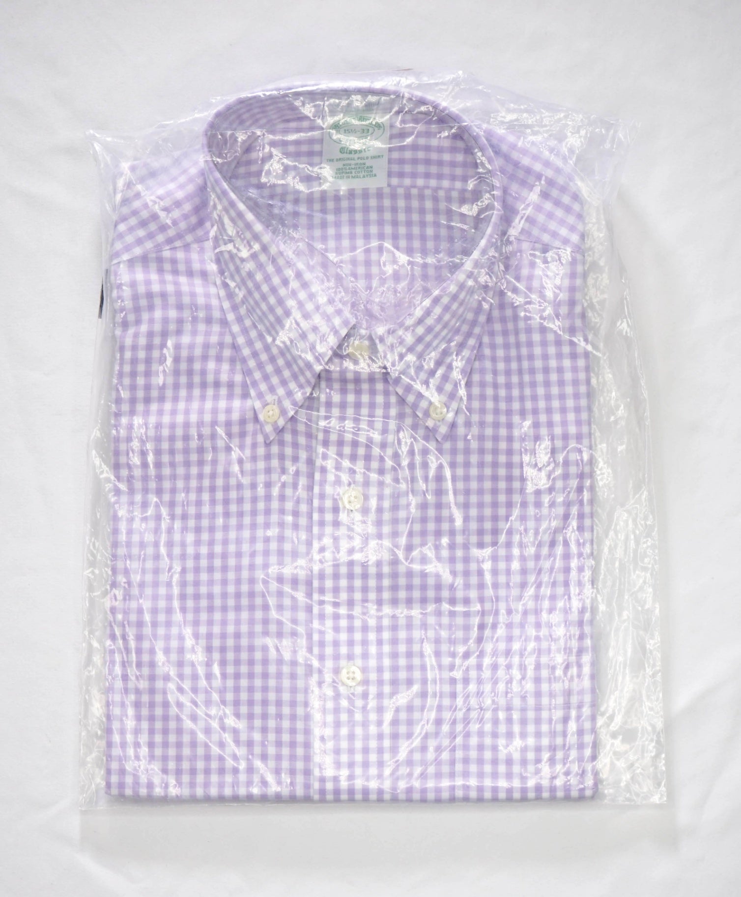 $128 BROOKS BROTHERS - Purple Gingham NON-IRON CLASSIC Shirt - 15.5 / 33