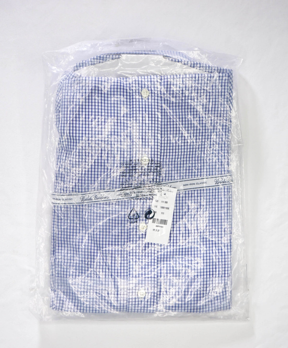 $128 BROOKS BROTHERS - Blue Gingham NON-IRON CLASSIC Shirt - 17.5 - 37