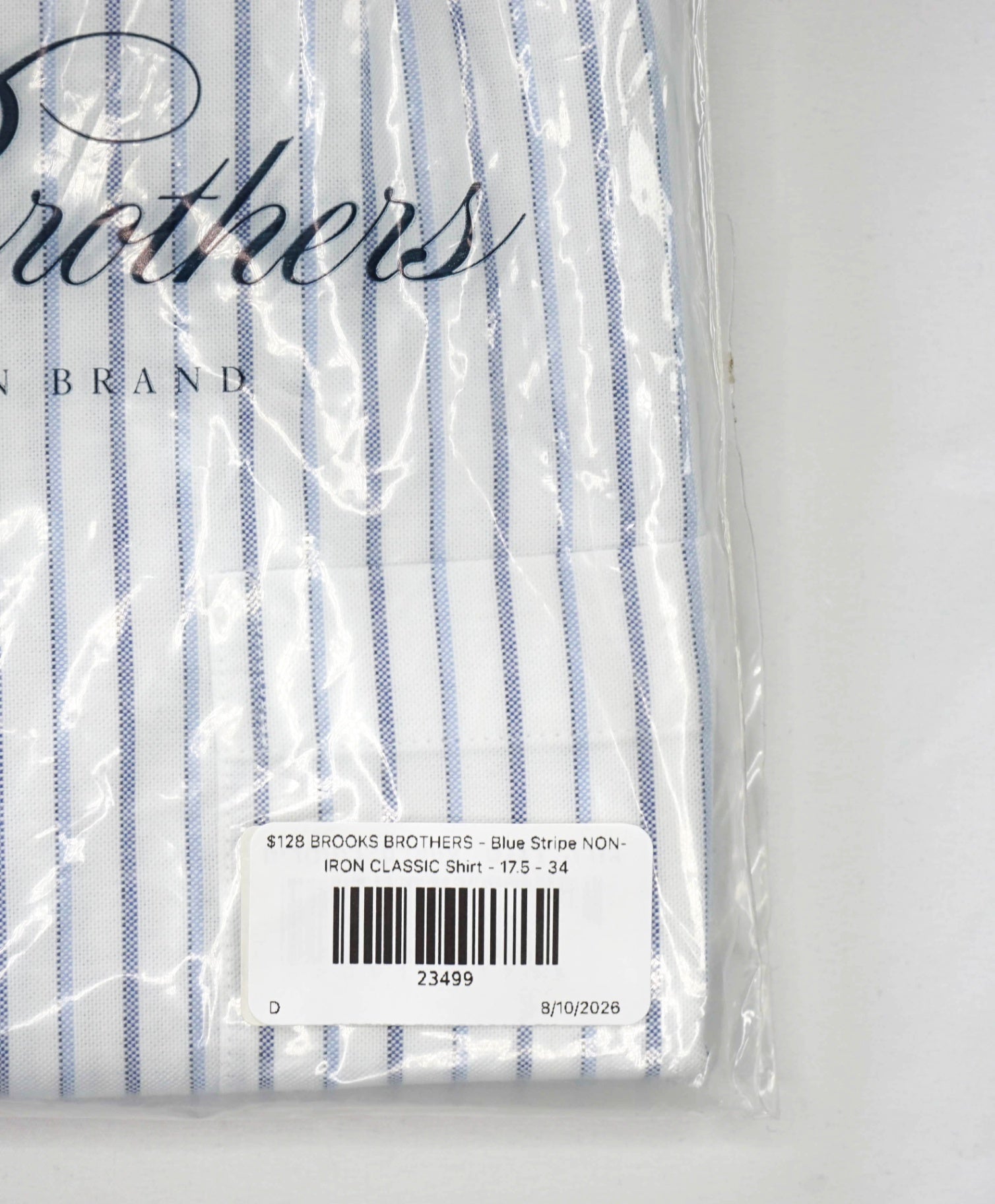 $128 BROOKS BROTHERS - Blue Stripe NON-IRON CLASSIC Shirt - 17.5 - 34