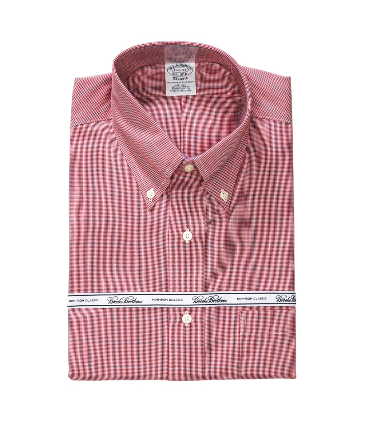 $128 BROOKS BROTHERS - Red Check NON-IRON CLASSIC Shirt - 15.5 / 33