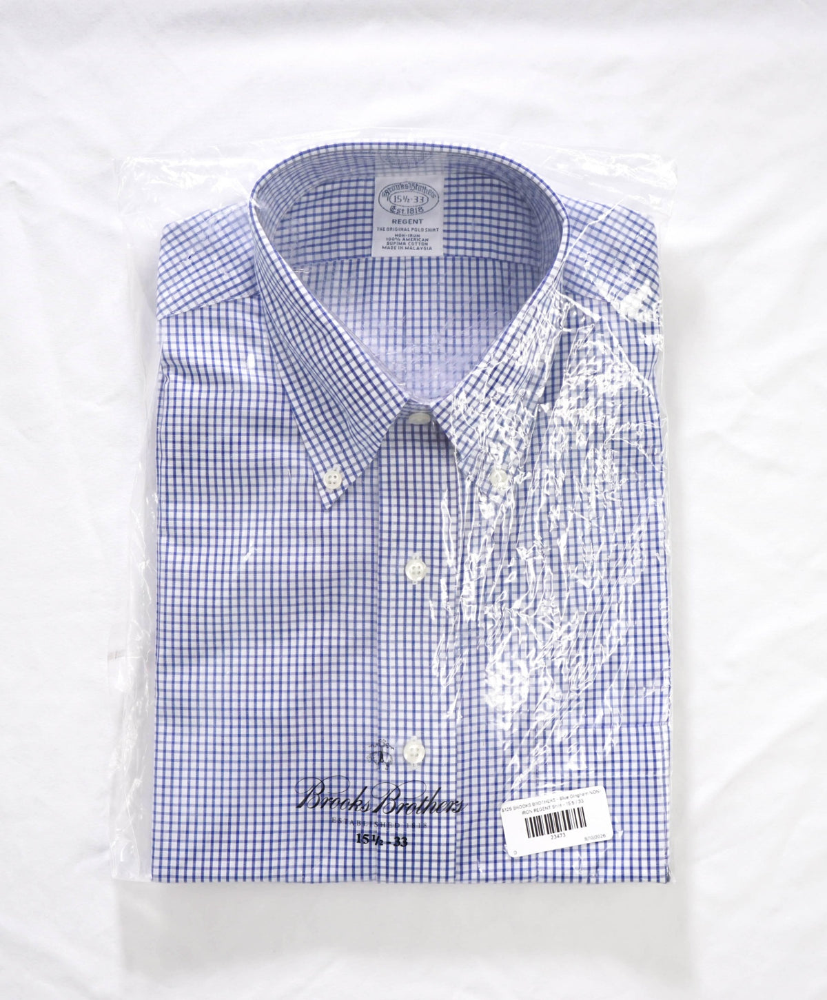 $128 BROOKS BROTHERS - Blue Gingham NON-IRON REGENT Shirt - 15.5 / 33