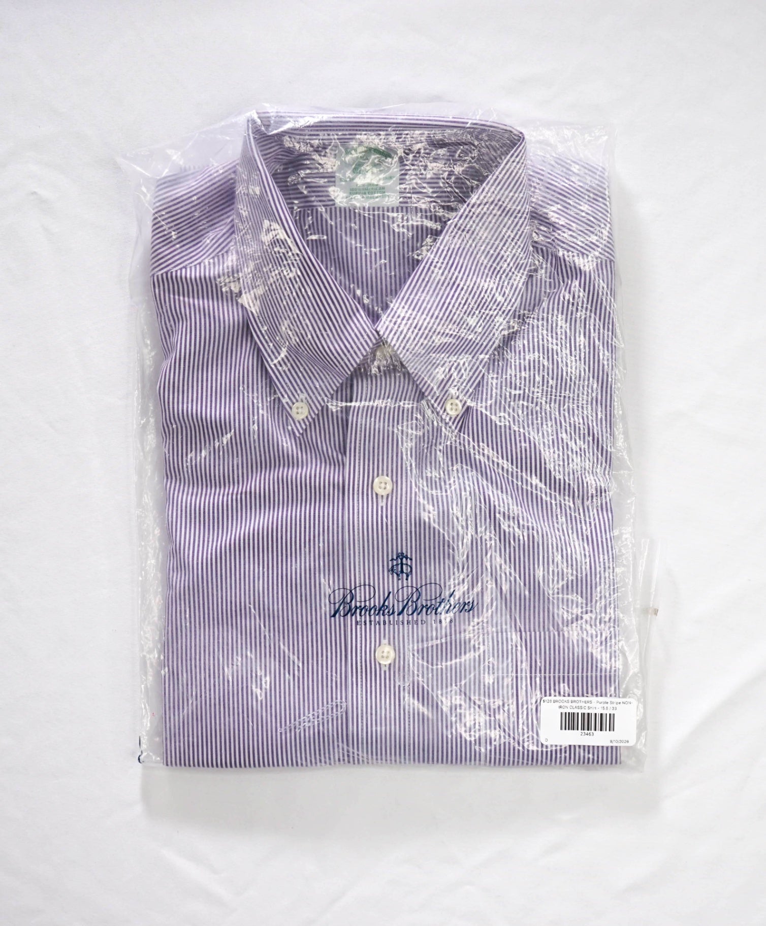 $128 BROOKS BROTHERS - Purple Stripe NON-IRON CLASSIC Shirt - 15.5 / 33