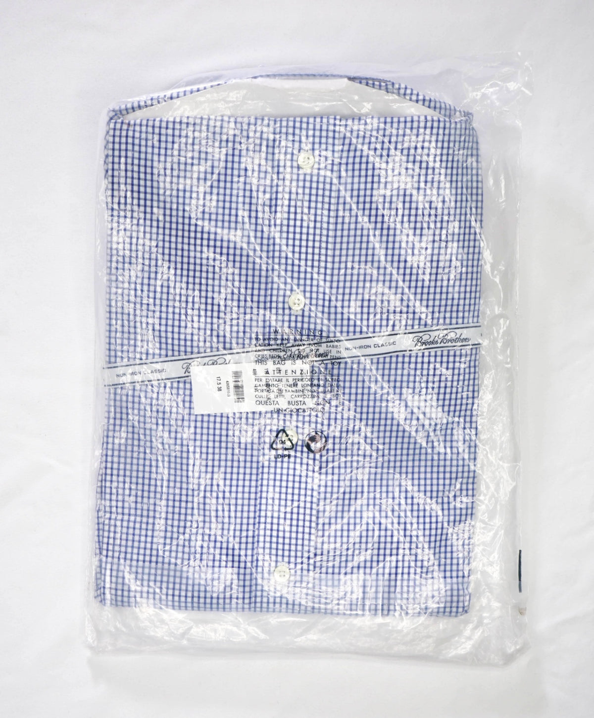 $128 BROOKS BROTHERS - Blue Gingham NON-IRON CLASSIC Shirt - 17.5 - 38
