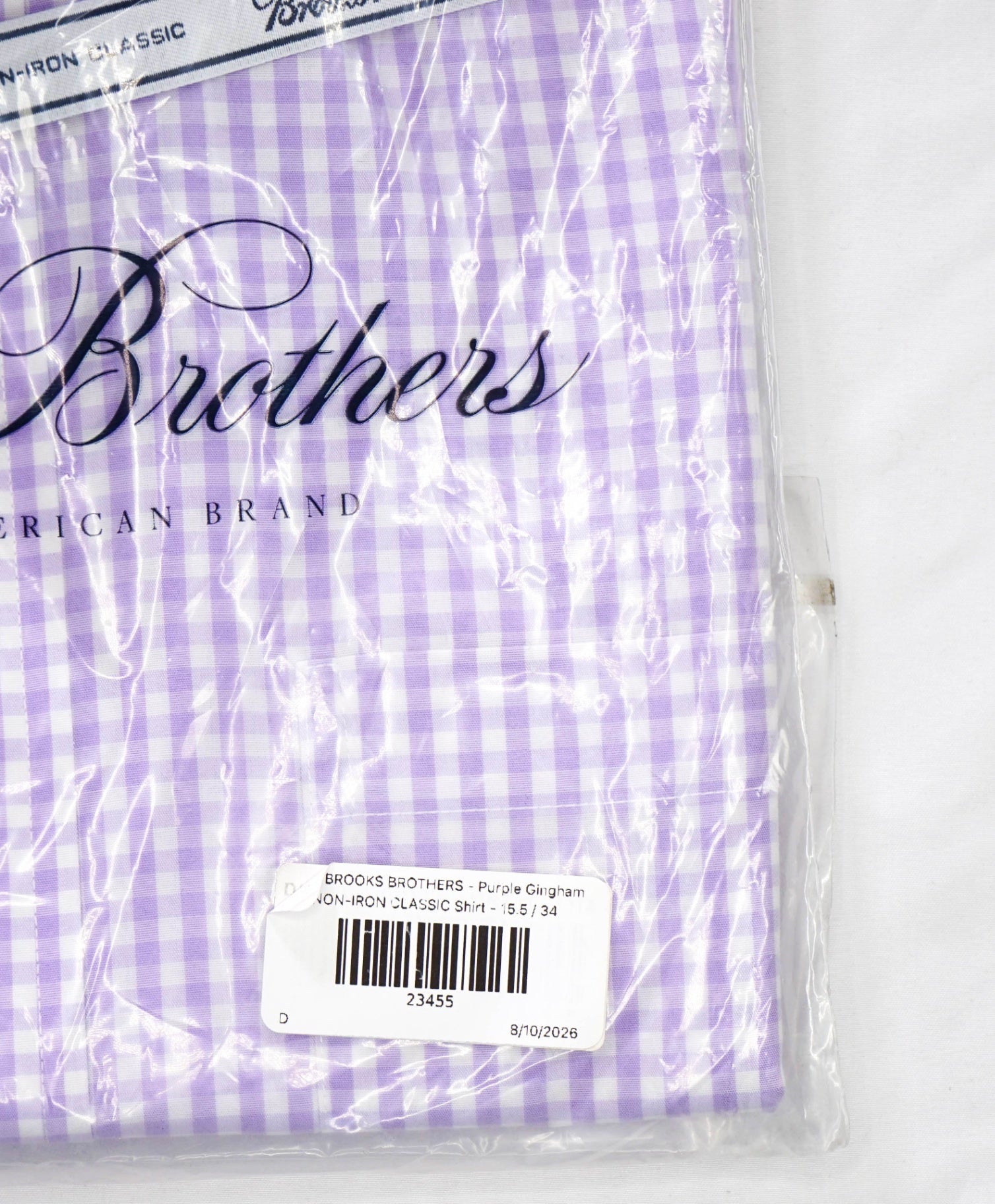 $128 BROOKS BROTHERS - Purple Gingham NON-IRON CLASSIC Shirt - 15.5 / 34