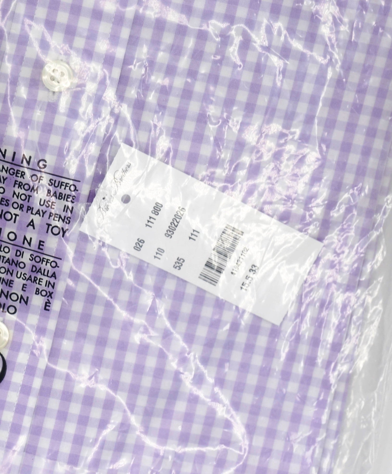 $128 BROOKS BROTHERS - Purple Gingham NON-IRON CLASSIC Shirt - 15.5 / 33