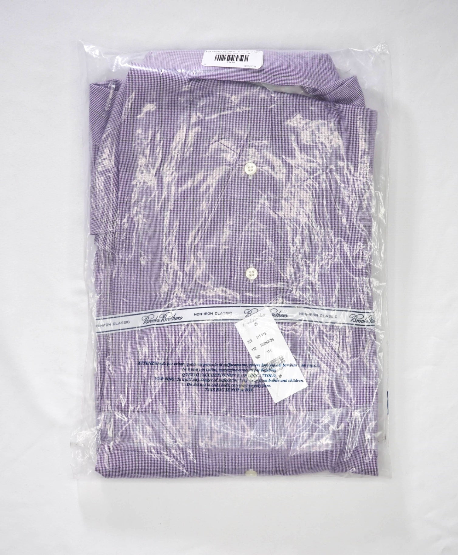 $128 BROOKS BROTHERS - Purple Check NON-IRON CLASSIC Shirt - 17.5 - 36