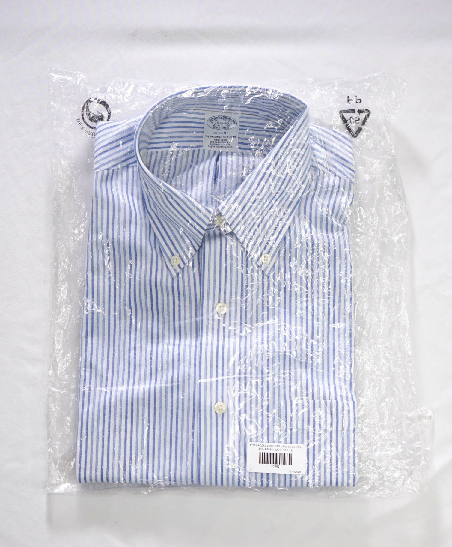 $128 BROOKS BROTHERS - Blue Stripe NON-IRON REGENT Shirt - 15.5 - 33