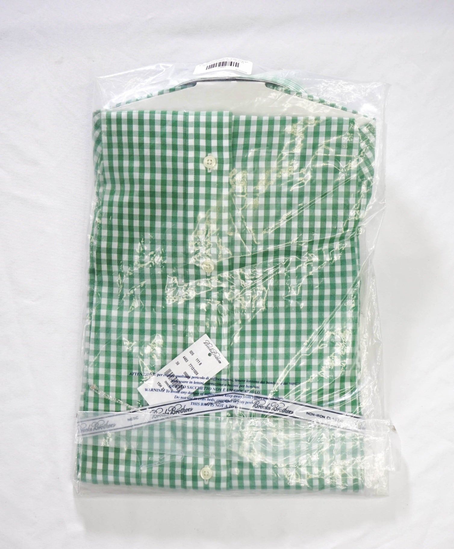 $128 BROOKS BROTHERS - Green Gingham NON-IRON CLASSIC Shirt - 15.5 / 33