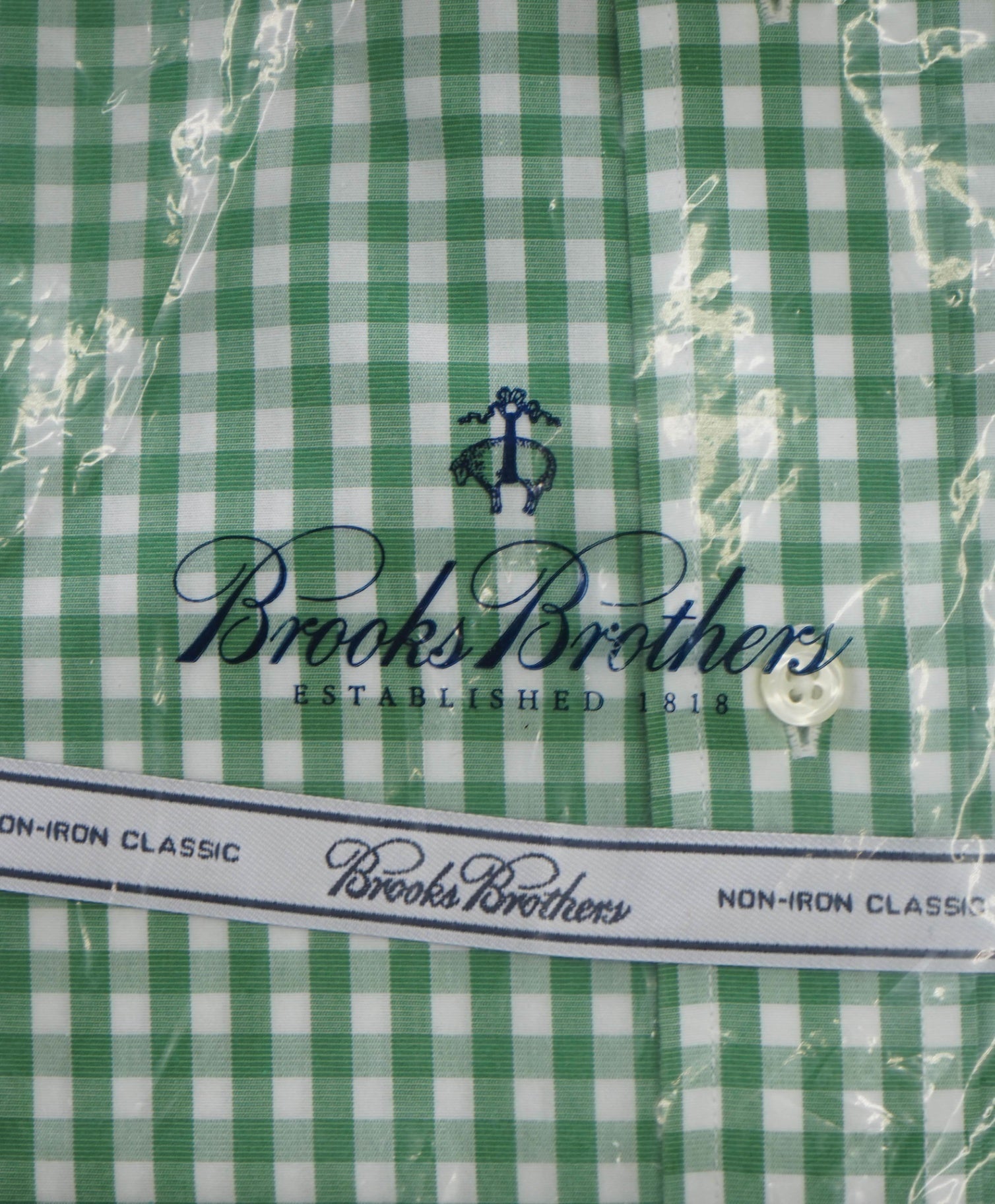 $128 BROOKS BROTHERS - Green Gingham NON-IRON CLASSIC Shirt - 15.5 / 33