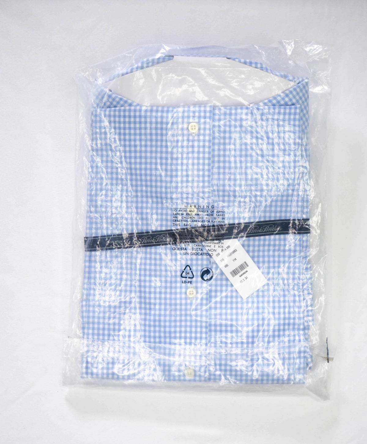 $128 BROOKS BROTHERS - Blue Gingham NON-IRON Shirt - 15.5 - 34