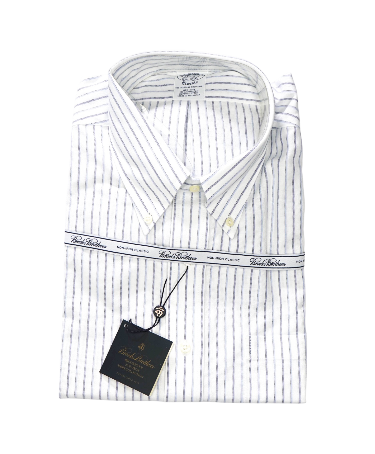 $128 BROOKS BROTHERS - Blue Stripe NON-IRON CLASSIC Shirt - 17.5 - 34