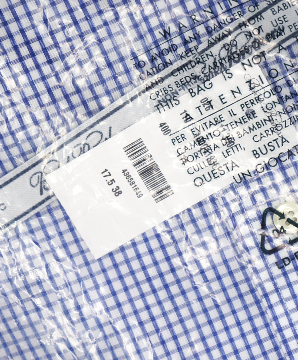 $128 BROOKS BROTHERS - Blue Gingham NON-IRON CLASSIC Shirt - 17.5 - 38