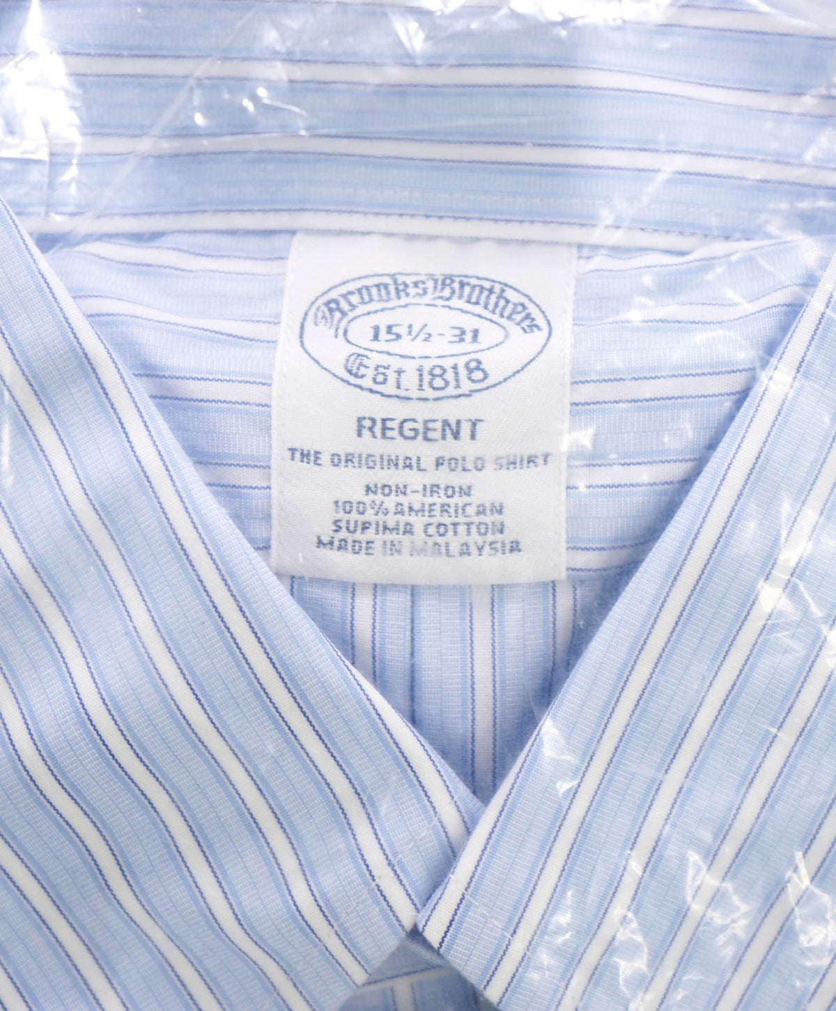 $128 BROOKS BROTHERS - Blue Stripe NON-IRON REGENT Shirt - 15.5 - 31