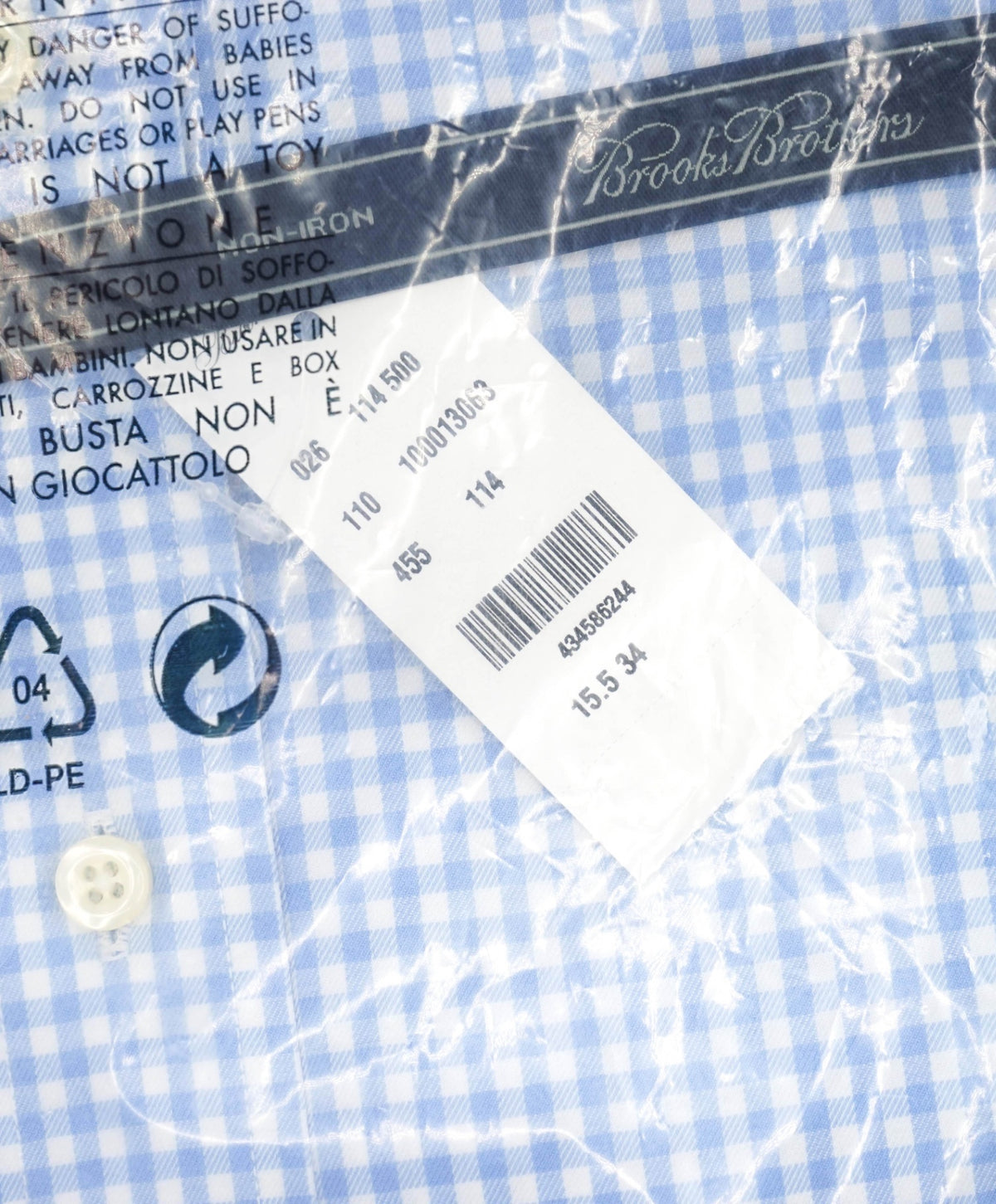 $128 BROOKS BROTHERS - Blue Gingham NON-IRON Shirt - 15.5 - 34