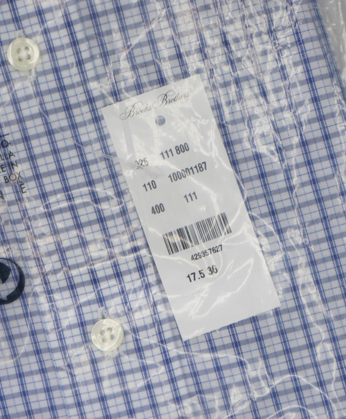 $128 BROOKS BROTHERS - Blue Micro Plaid NON-IRON CLASSIC Shirt - 17.5 - 36
