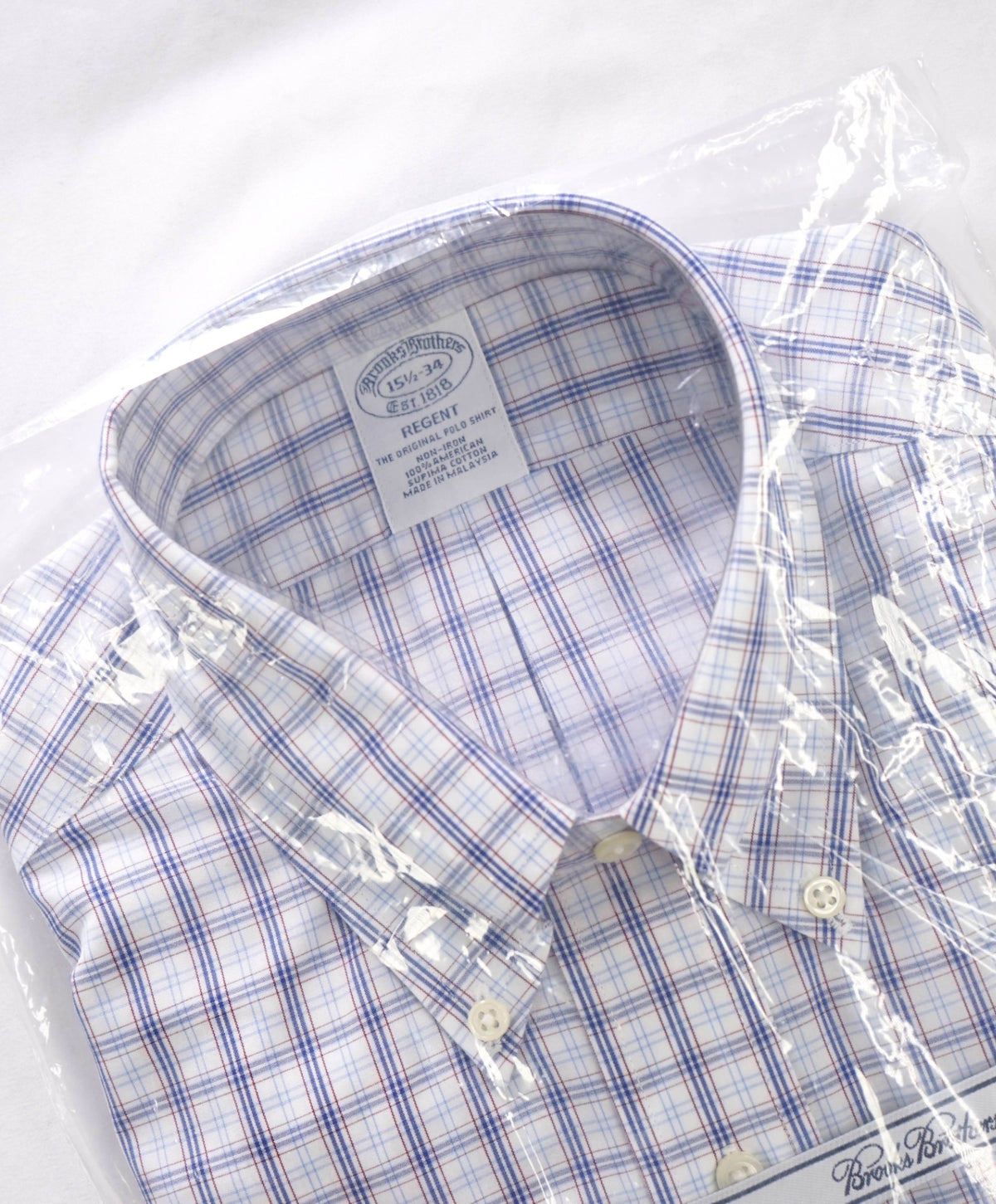 $128 BROOKS BROTHERS - Blue Plaid NON-IRON REGENT Shirt - 15.5 / 34