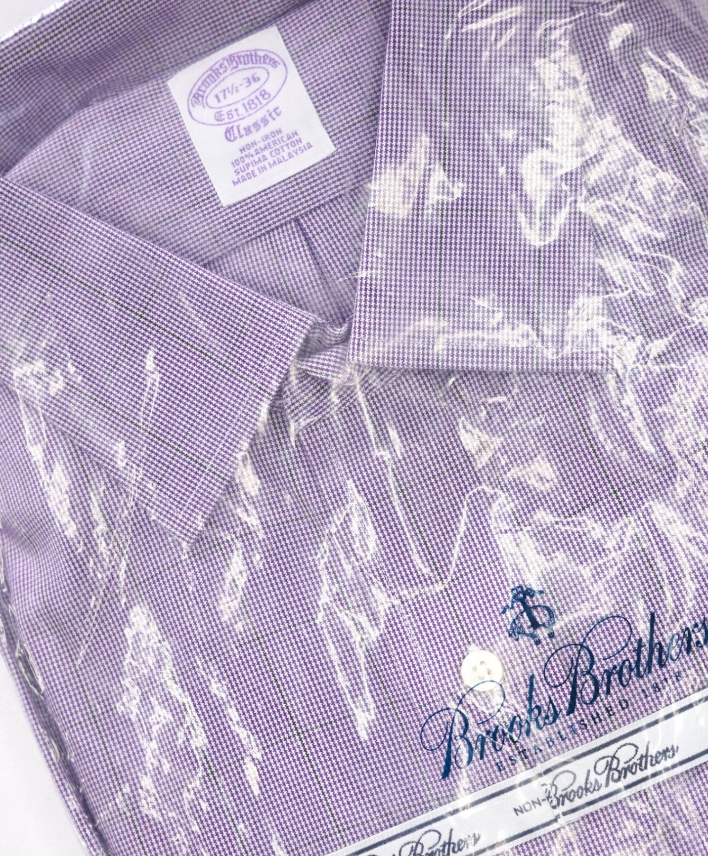 $128 BROOKS BROTHERS - Purple Check NON-IRON CLASSIC Shirt - 17.5 - 36