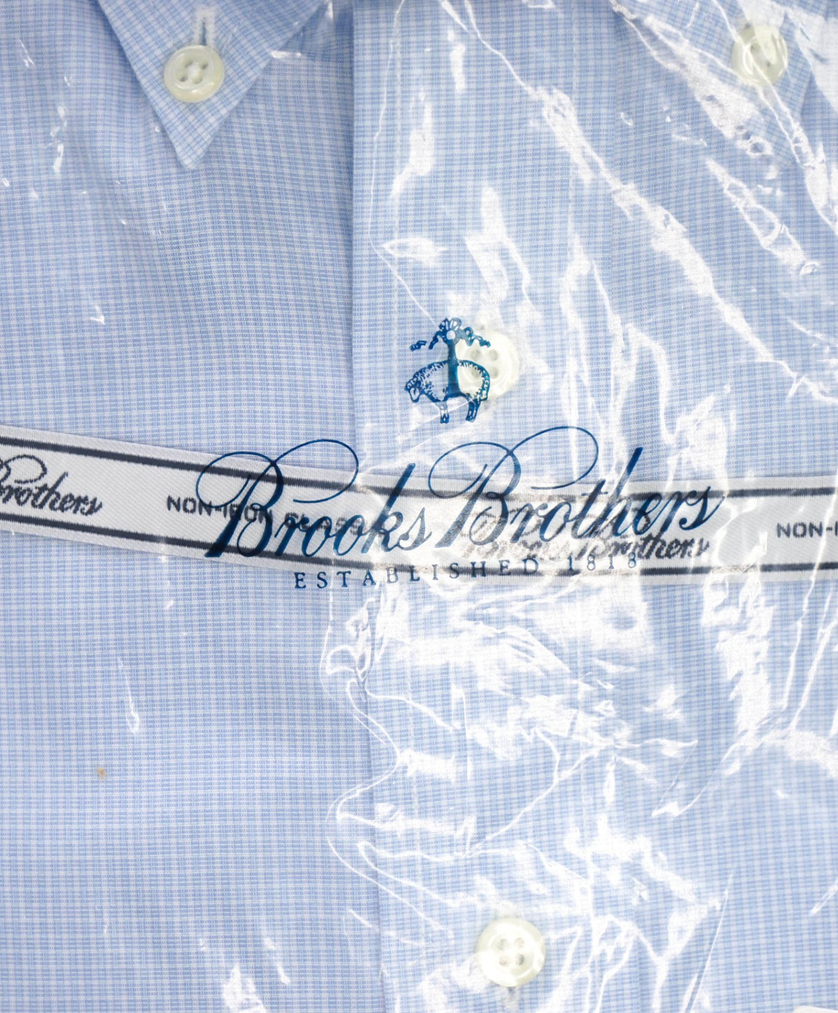 $128 BROOKS BROTHERS - Light Blue Gingham NON-IRON CLASSIC Shirt - 15.5 / 34