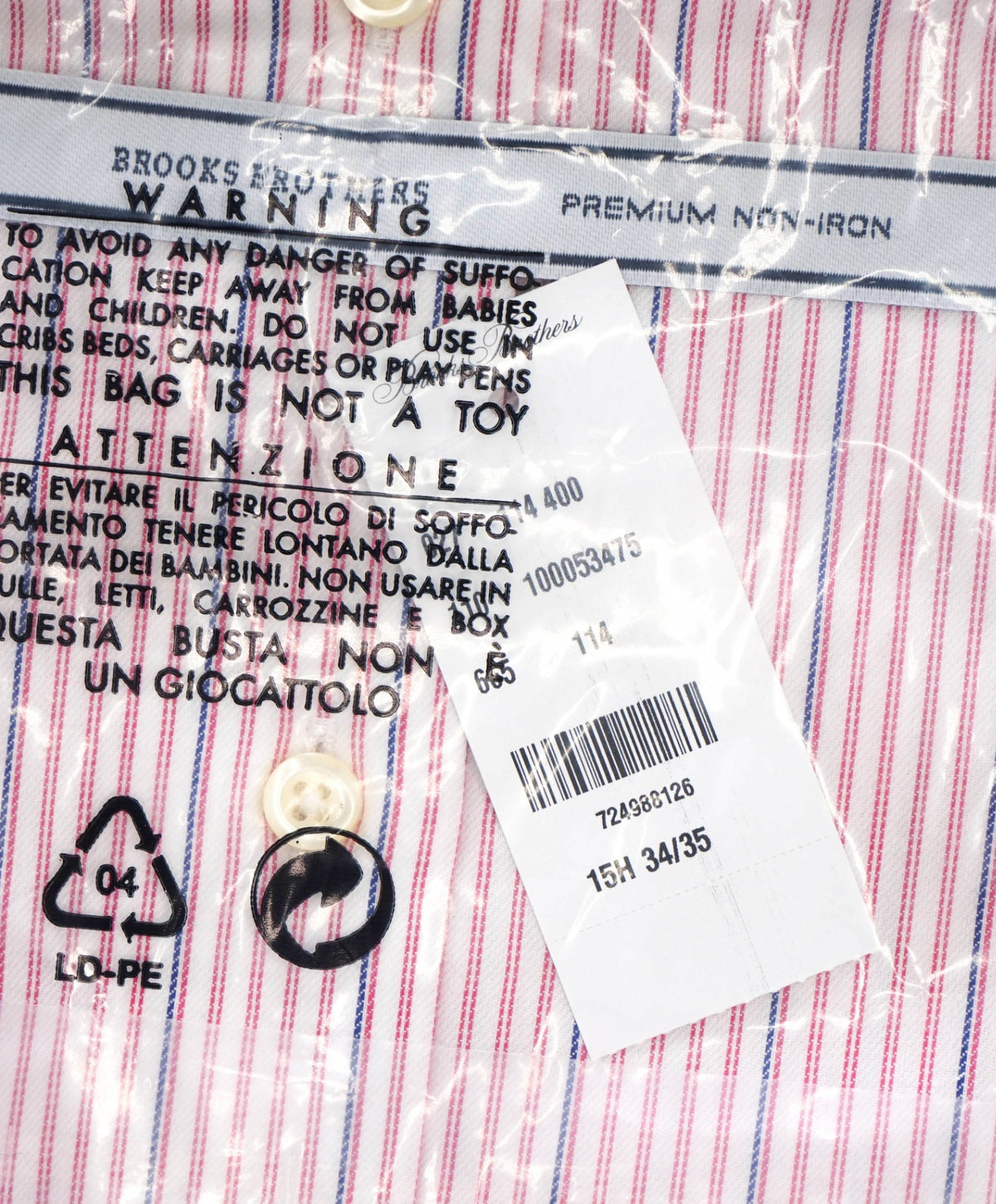 $128 BROOKS BROTHERS - Pink Stripe PREMIUM NON-IRON REGENT Shirt - 15.5 - 34/35
