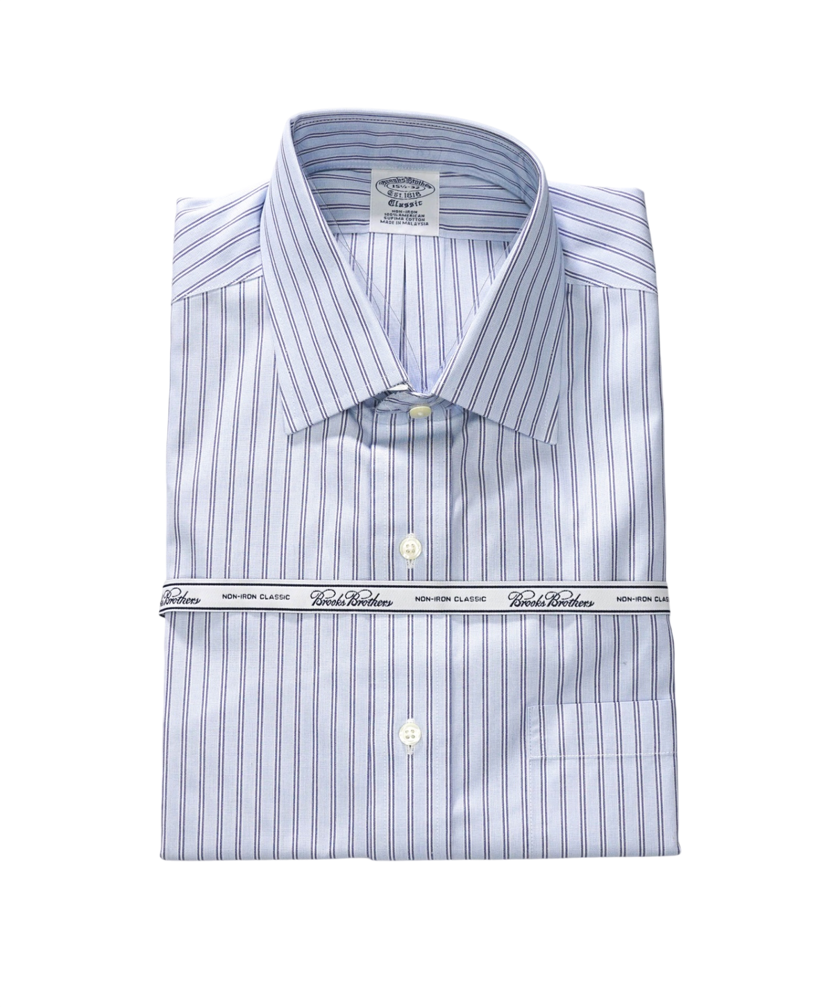 $128 BROOKS BROTHERS - Blue Stripe NON-IRON CLASSIC Shirt - 15.5 / 32