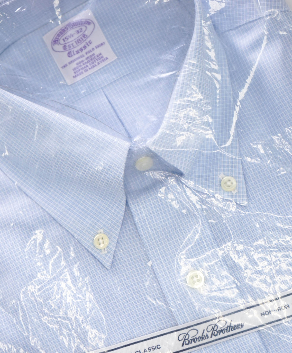 $128 BROOKS BROTHERS - Light Blue Gingham NON-IRON CLASSIC Shirt - 15.5 / 32