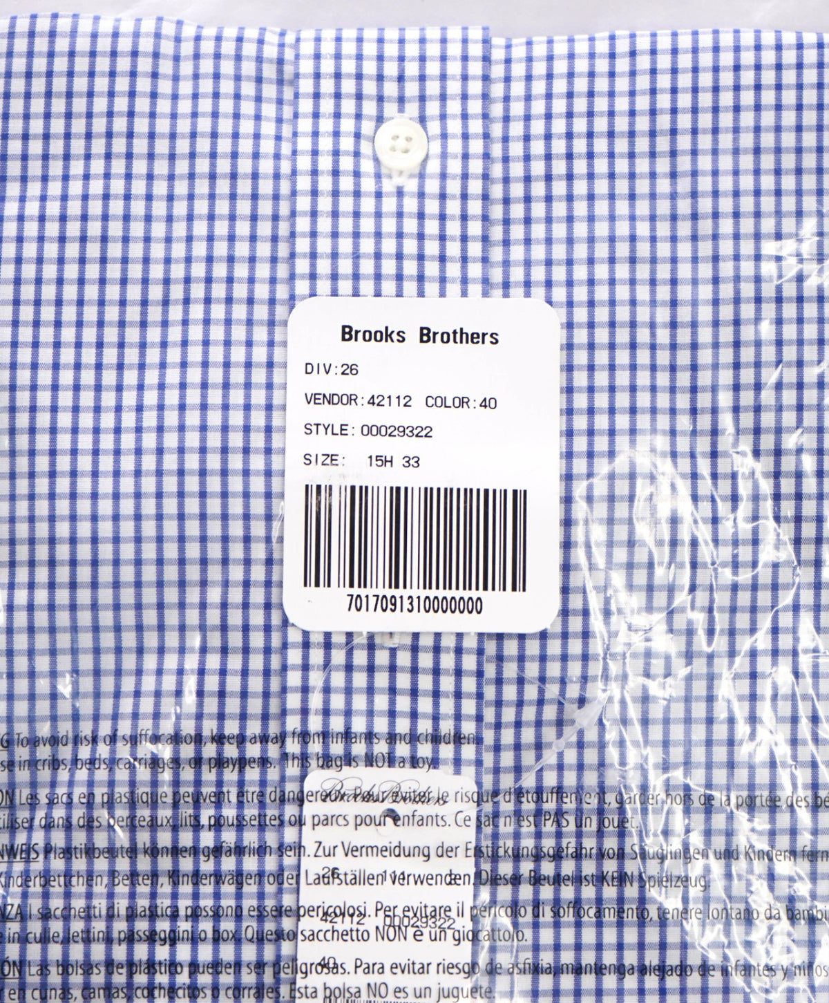$128 BROOKS BROTHERS - Blue Gingham NON-IRON REGENT Shirt - 15.5 / 33