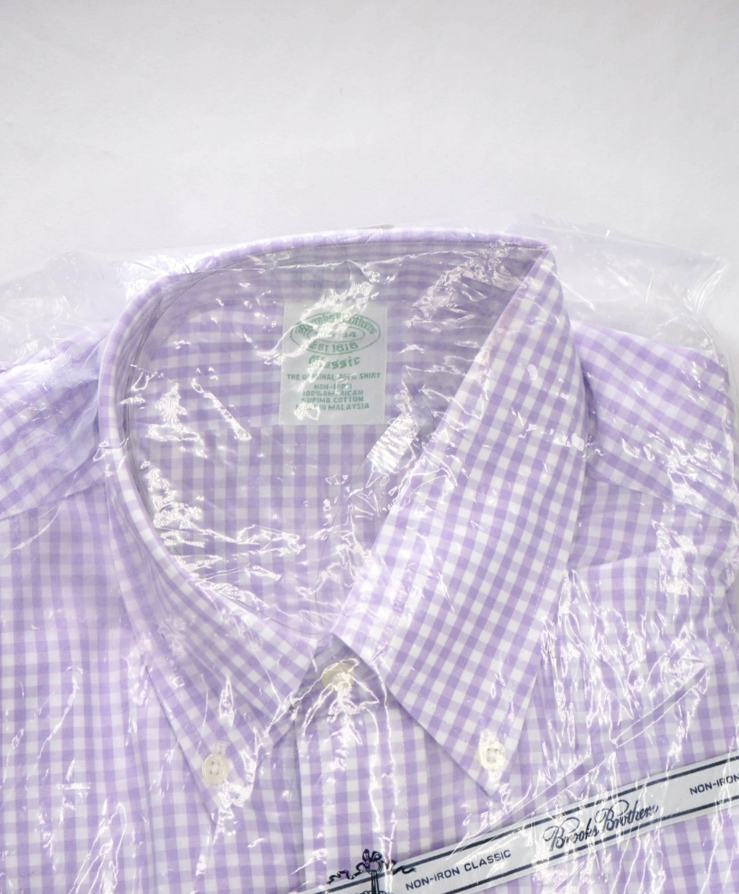 $128 BROOKS BROTHERS - Purple Gingham NON-IRON CLASSIC Shirt - 15.5 / 34
