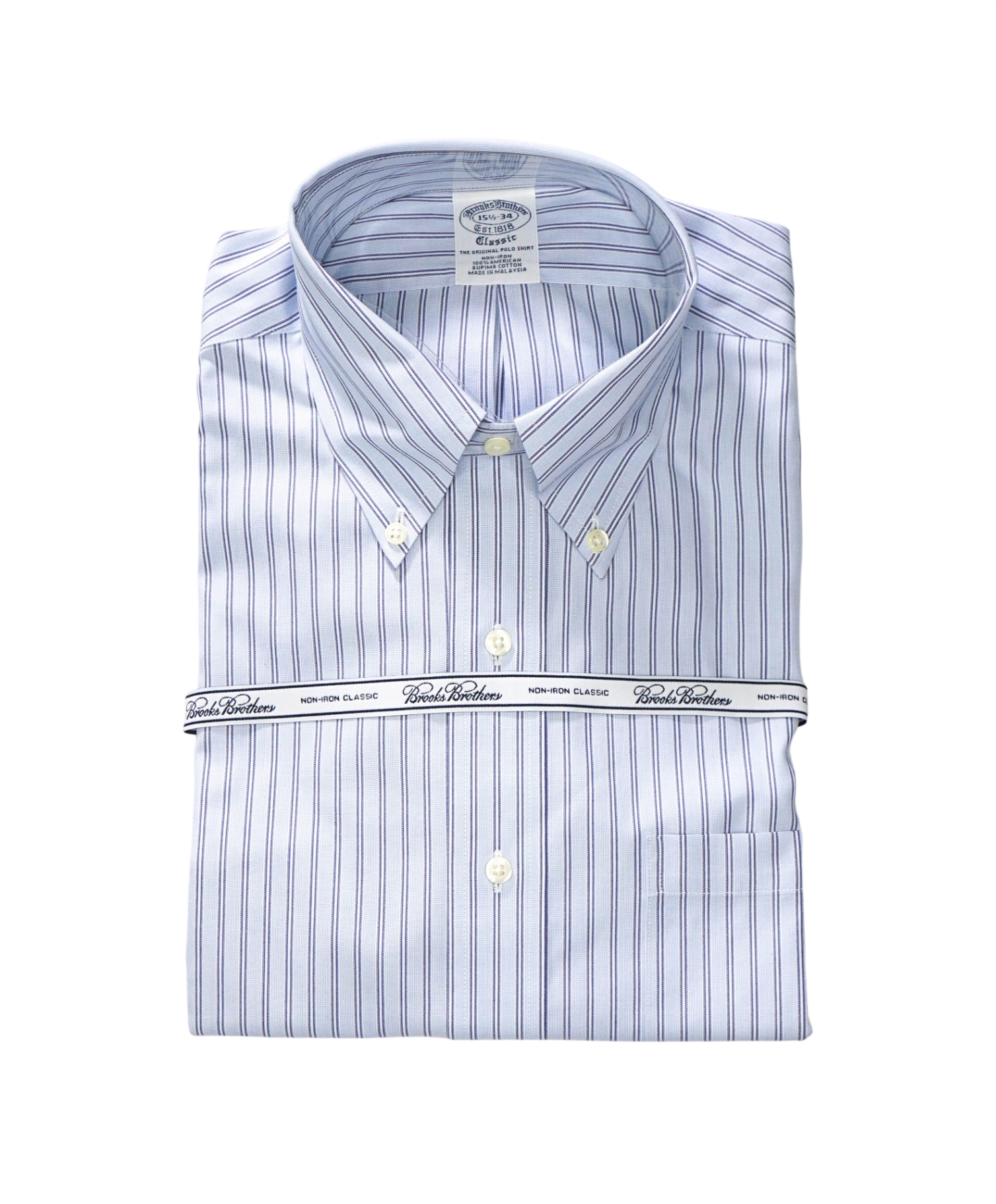 $128 BROOKS BROTHERS - Blue Stripe NON-IRON CLASSIC Shirt - 15.5 / 34