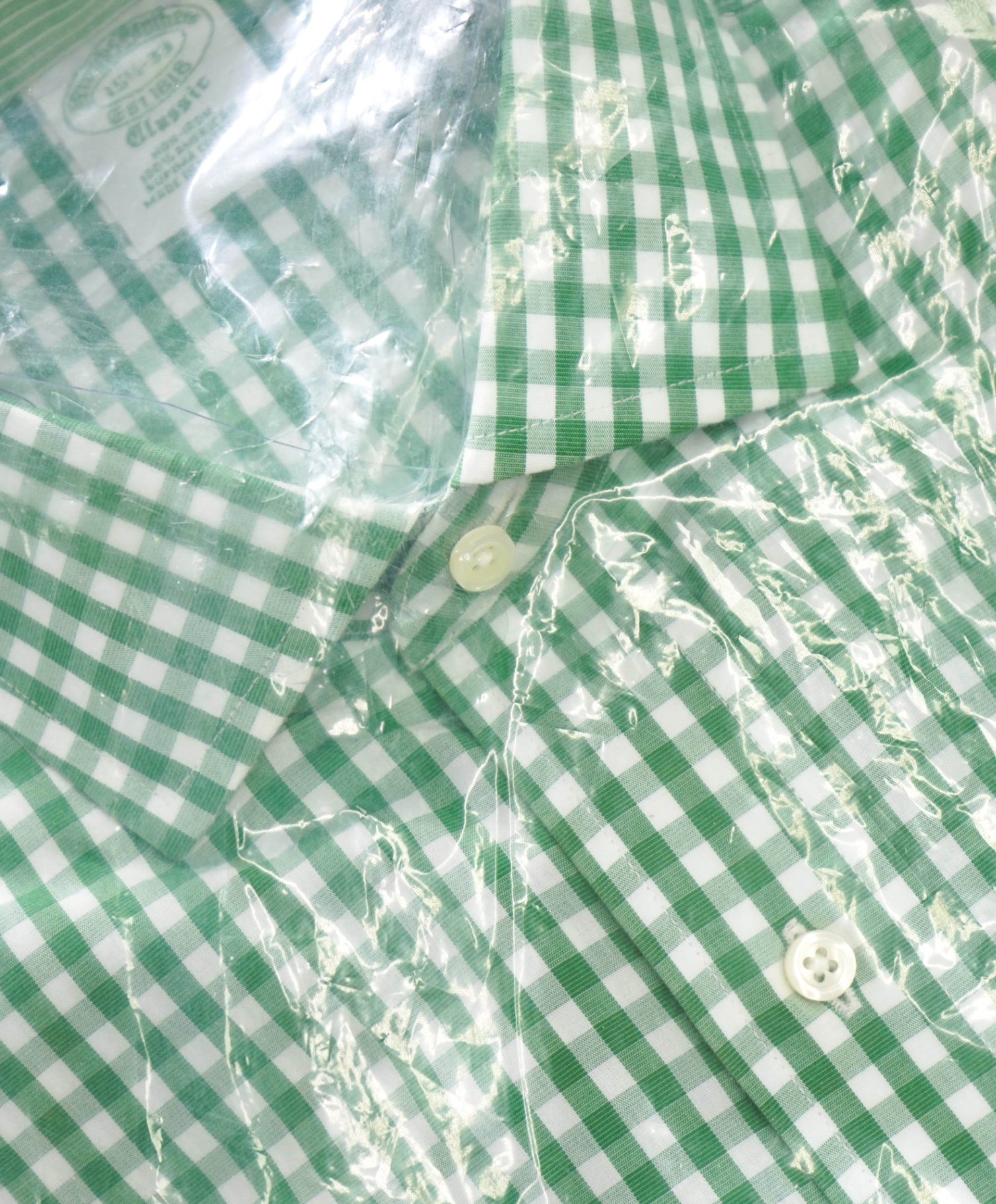 $128 BROOKS BROTHERS - Green Gingham NON-IRON CLASSIC Shirt - 15.5 / 33