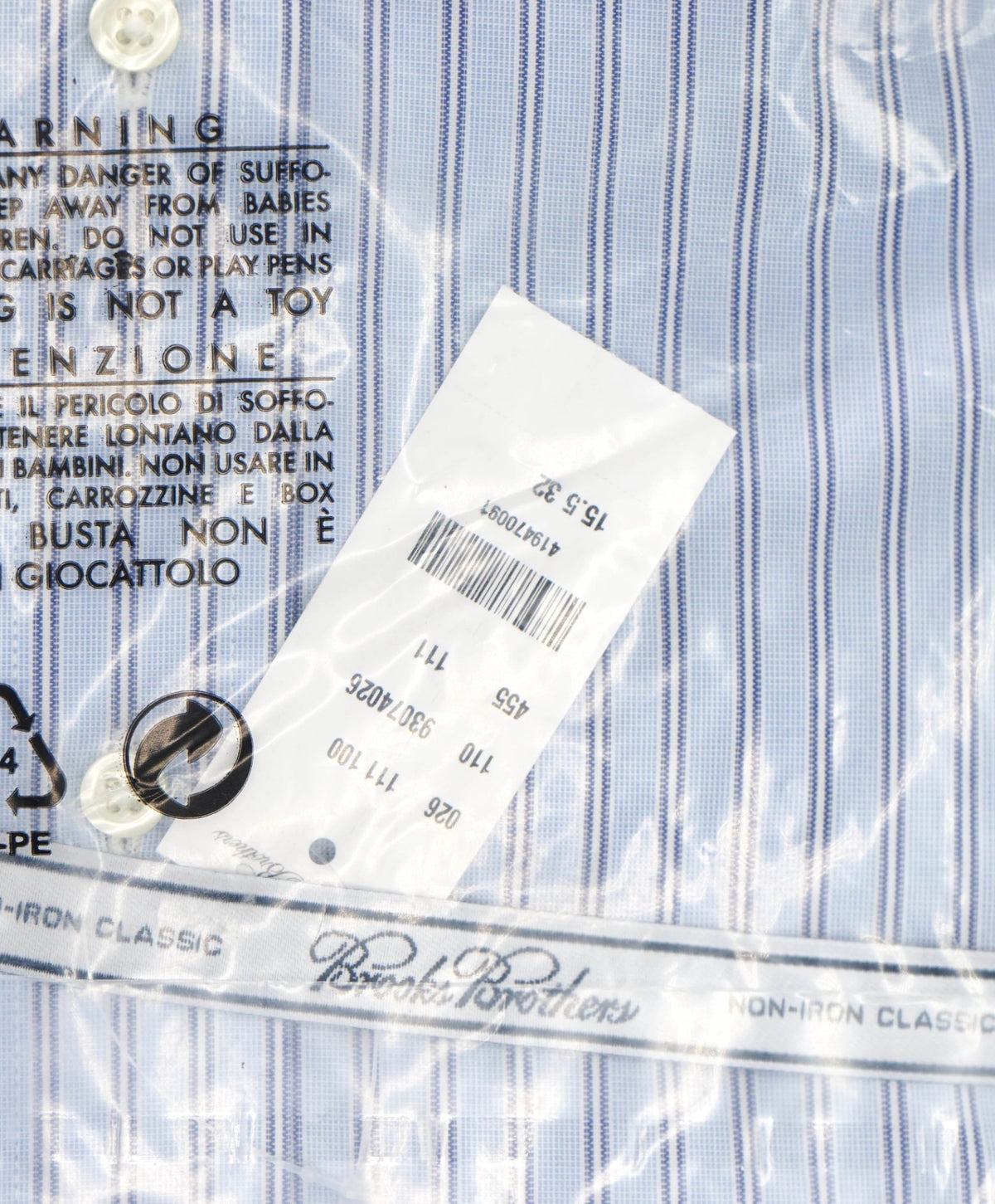 $128 BROOKS BROTHERS - Blue Stripe NON-IRON CLASSIC Shirt - 15.5 / 32