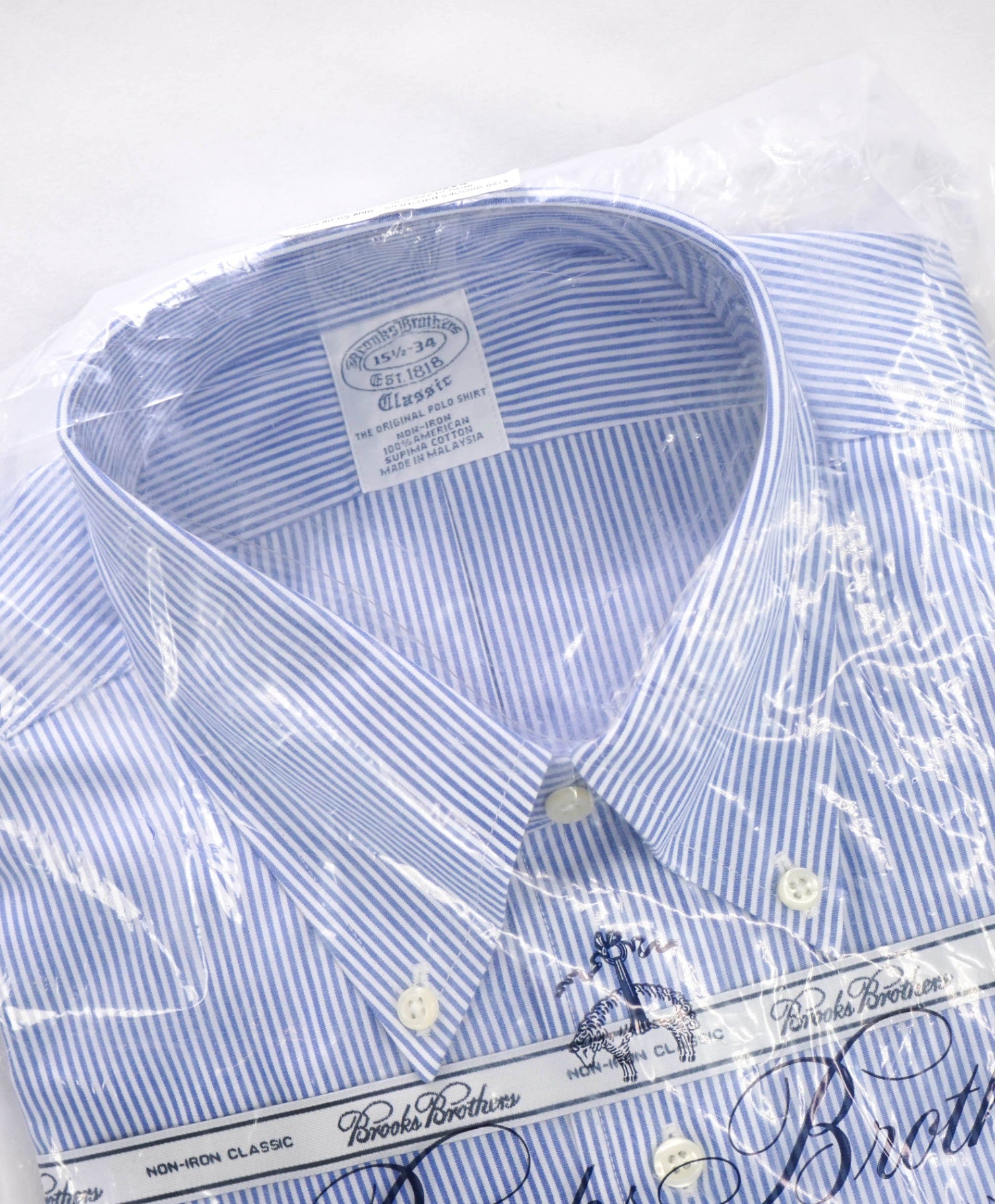 $128 BROOKS BROTHERS - Blue Stripe NON-IRON CLASSIC Shirt - 15.5 / 34