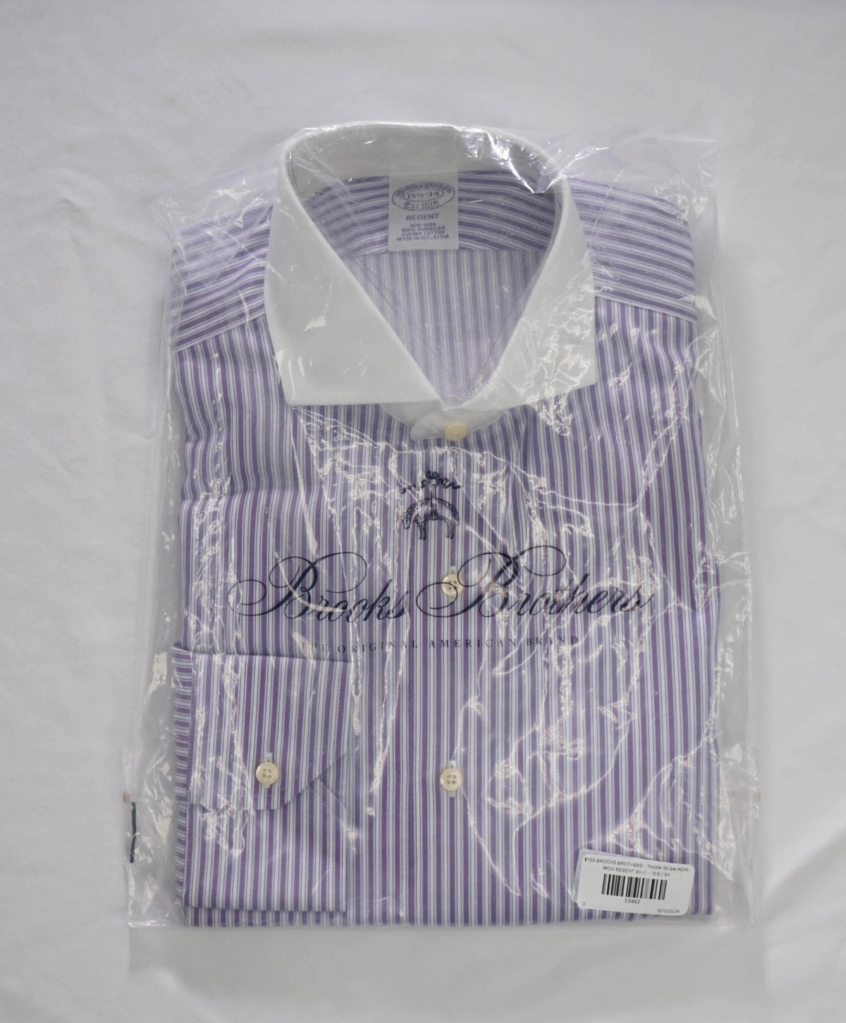 $128 BROOKS BROTHERS - Purple Stripe NON-IRON REGENT Shirt - 15.5 / 34