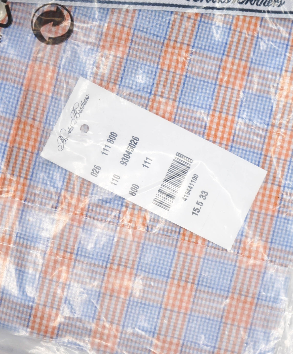 $128 BROOKS BROTHERS - Blue/Orange Plaid NON-IRON CLASSIC Shirt - 15.5 / 33