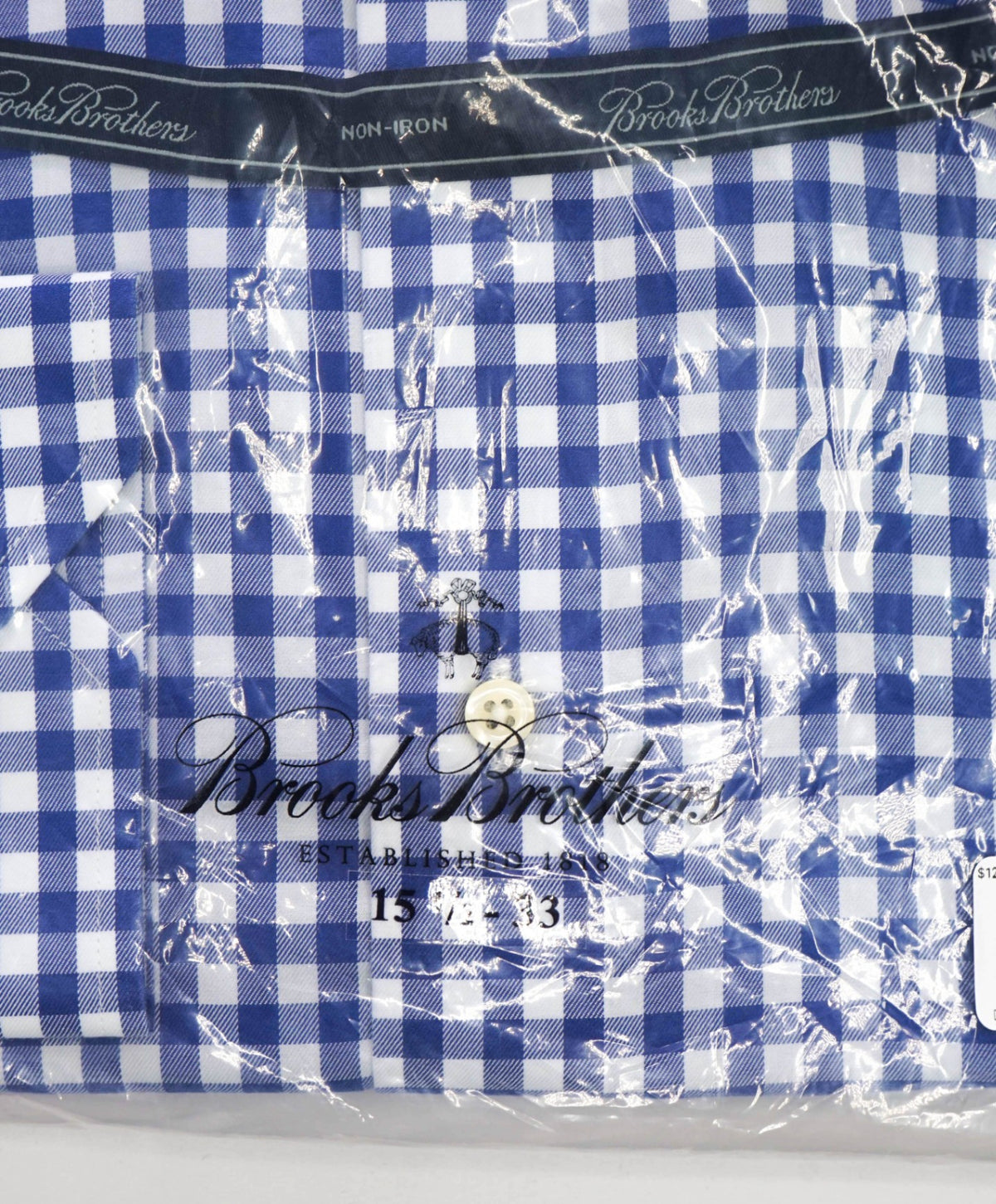 $128 BROOKS BROTHERS - Blue Gingham NON-IRON Shirt - 15.5 - 33