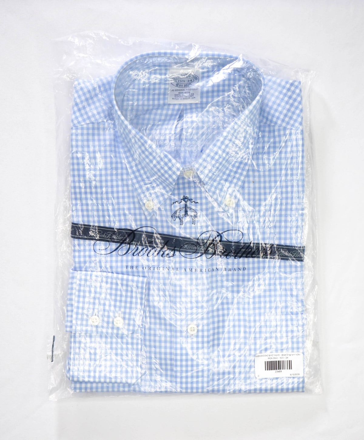 $128 BROOKS BROTHERS - Blue Gingham NON-IRON Shirt - 15.5 - 34